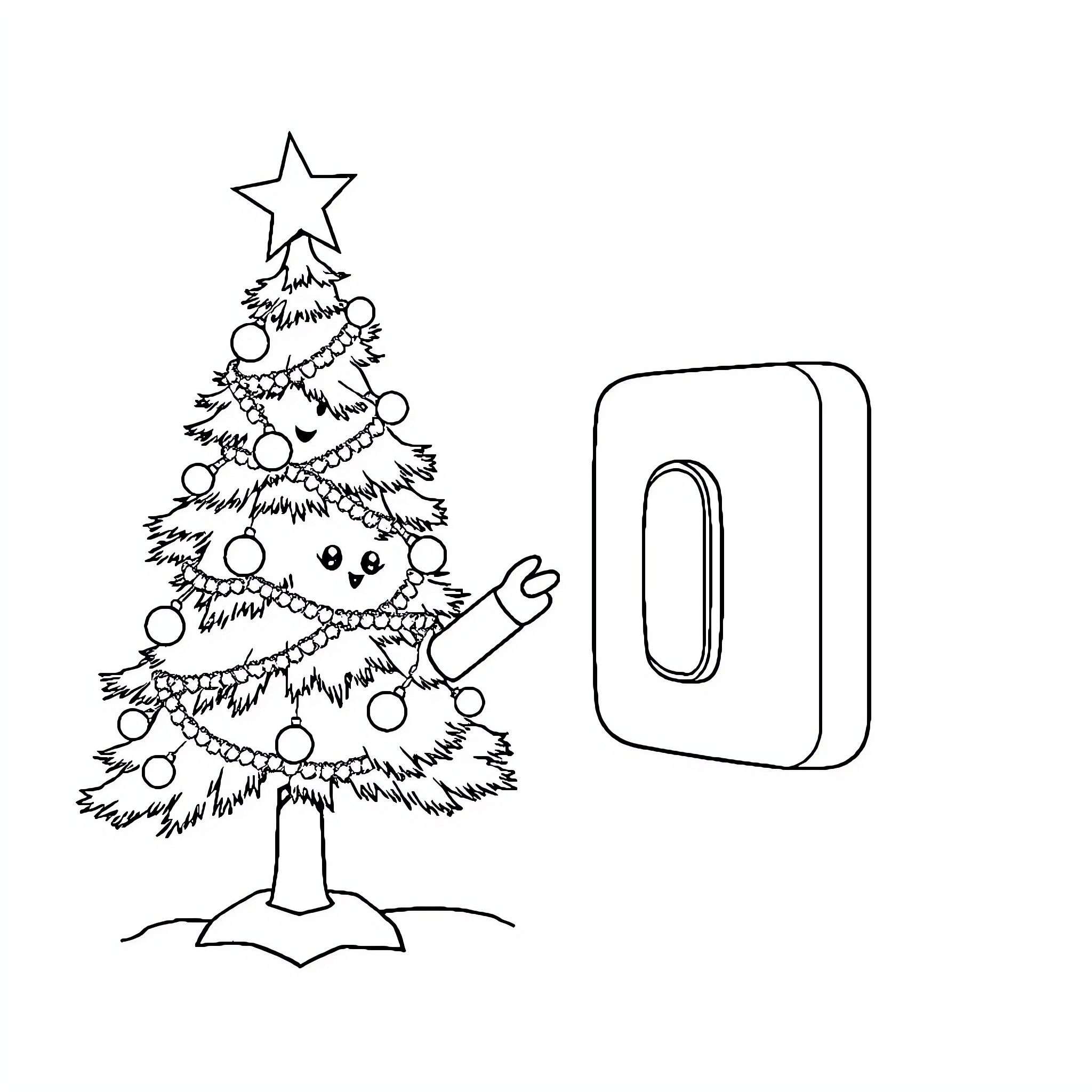 Switch from Christmas Tree to Light Switch Coloring Page (free black-and-white line drawing printable PDF for all, from beginners to advanced learners, including children, teens, adults, and seniors)