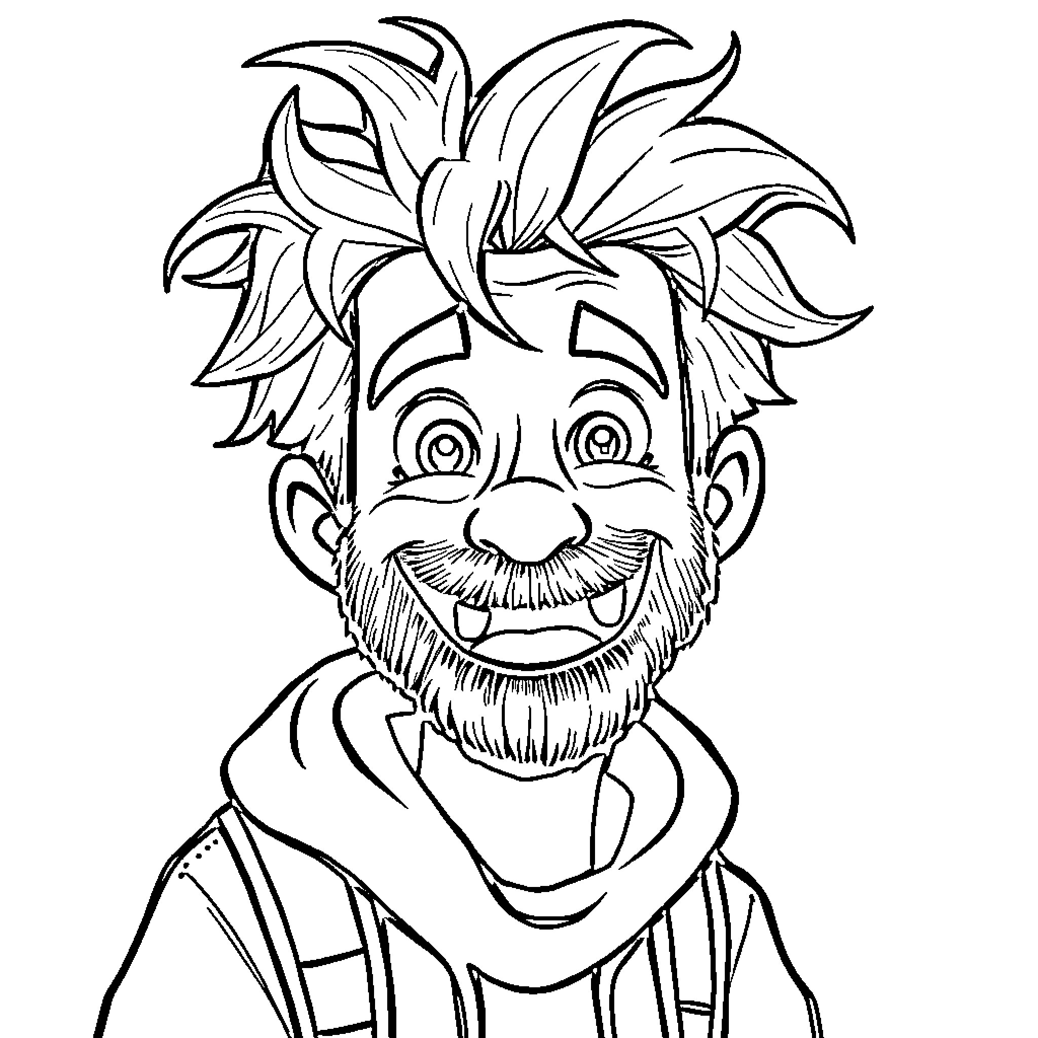 JJ Maybank's Enthusiastic Animated Expression Coloring Page (free black-and-white line drawing printable PDF for all, from beginners to advanced learners, including children, teens, adults, and seniors)