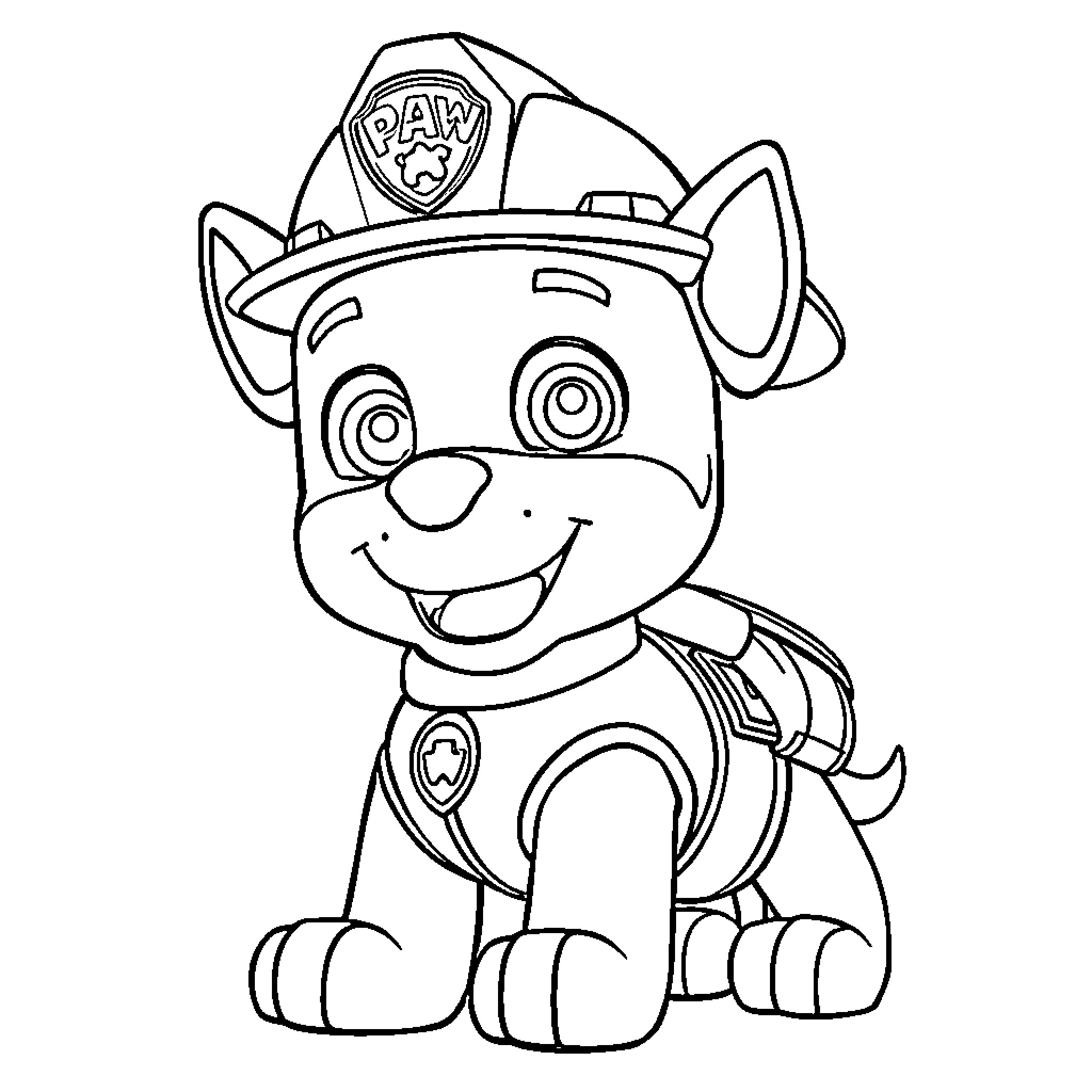 Marshall the Paw Patrol Puppy in Action Coloring Page (free black-and-white line drawing printable PDF for all, from beginners to advanced learners, including children, teens, adults, and seniors)