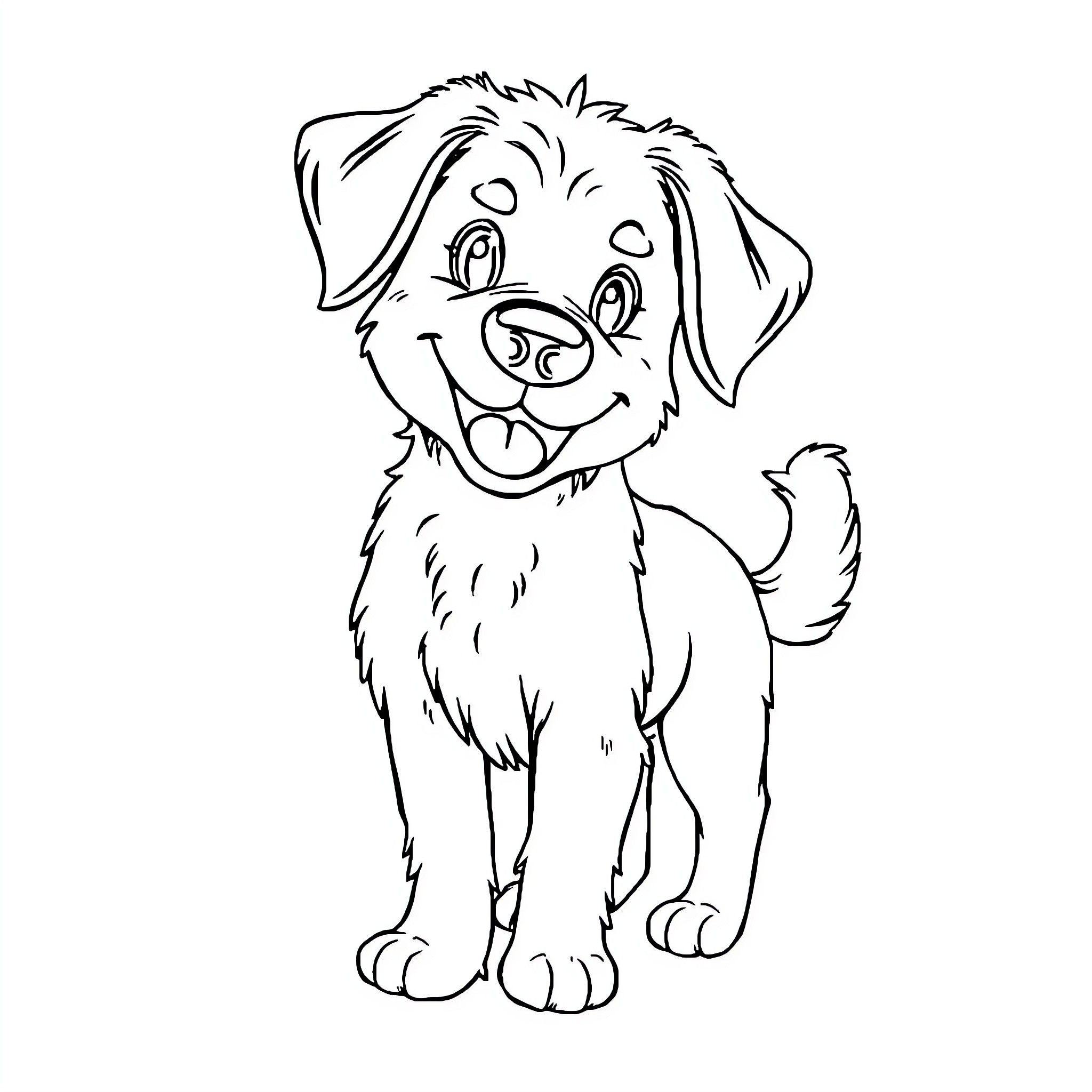 Dog wagging its tail excitedly Coloring Page (free black-and-white line drawing printable PDF for all, from beginners to advanced learners, including children, teens, adults, and seniors)