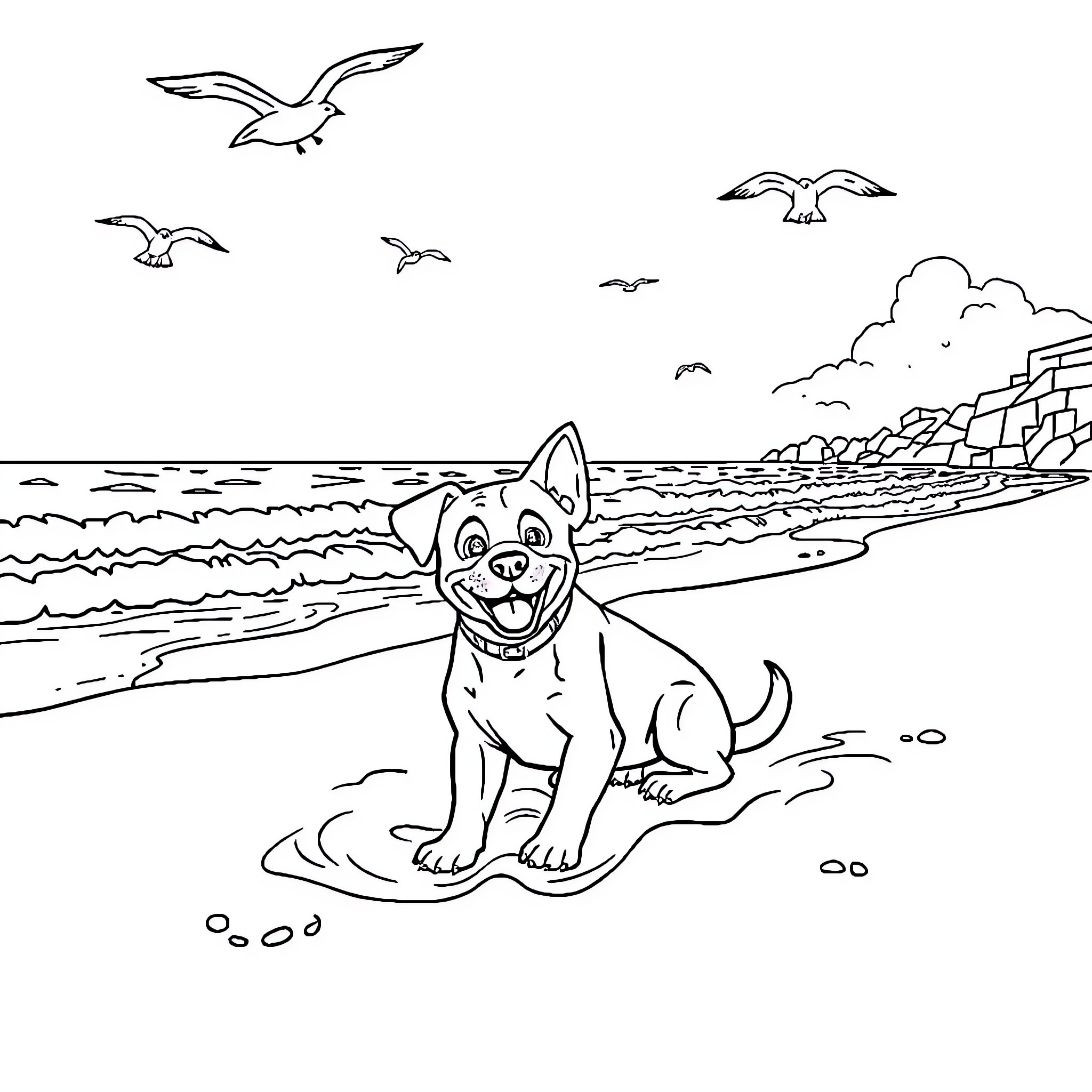 Bluey's Beach Adventure Coloring Page (free black-and-white line drawing printable PDF for all, from beginners to advanced learners, including children, teens, adults, and seniors)