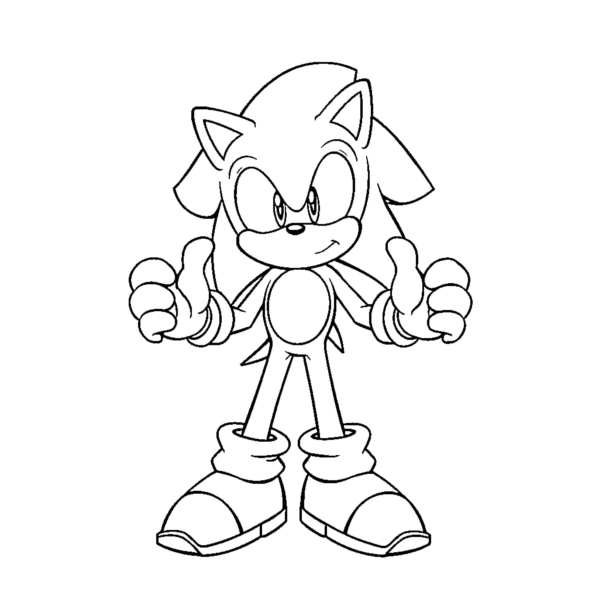 Sonic the hedgehog posing in an action stance Coloring Page (free black-and-white line drawing printable PDF for all, from beginners to advanced learners, including children, teens, adults, and seniors)