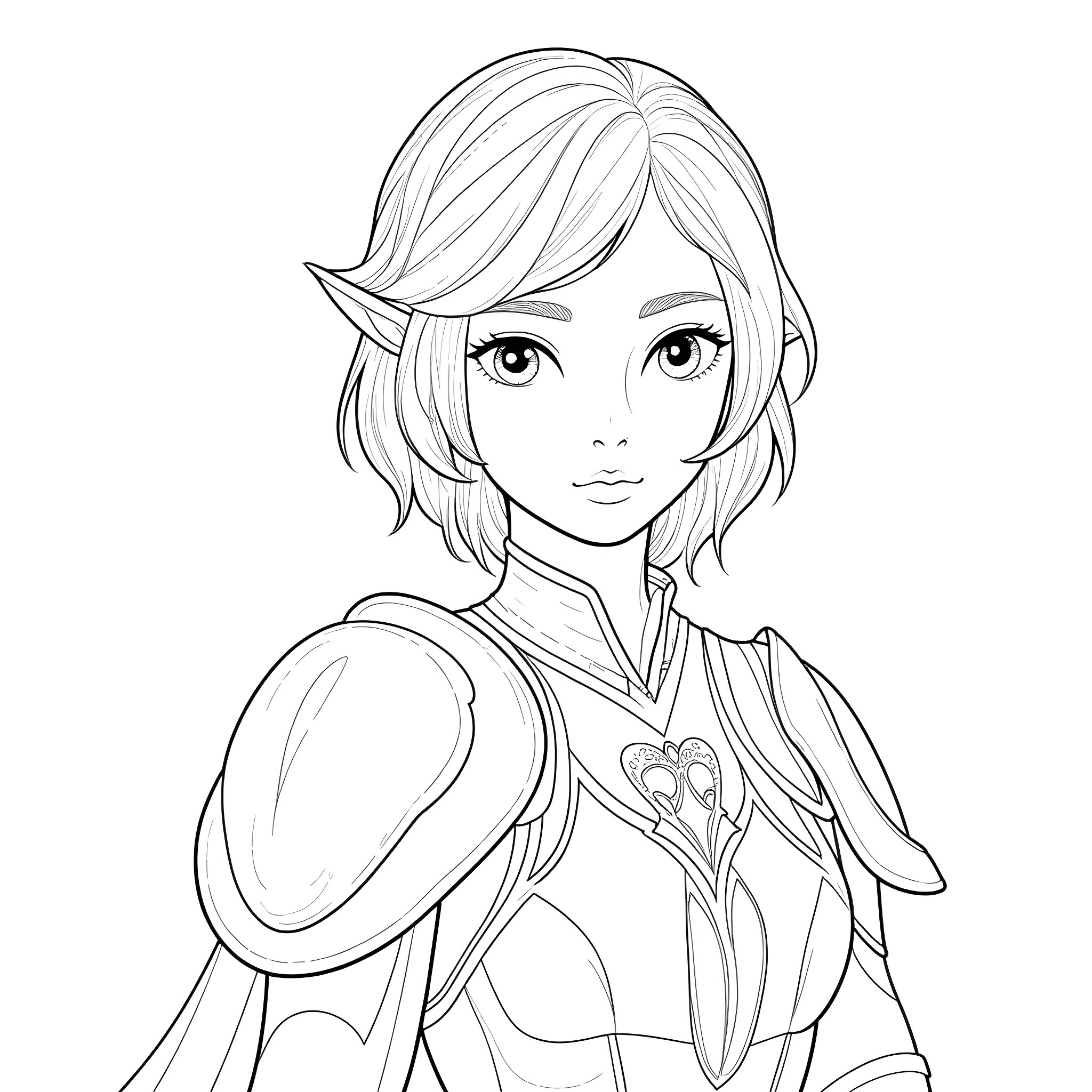 Ice Princess in Elegant Fantasy Costume Coloring Page (free black-and-white line drawing printable PDF for all, from beginners to advanced learners, including children, teens, adults, and seniors)