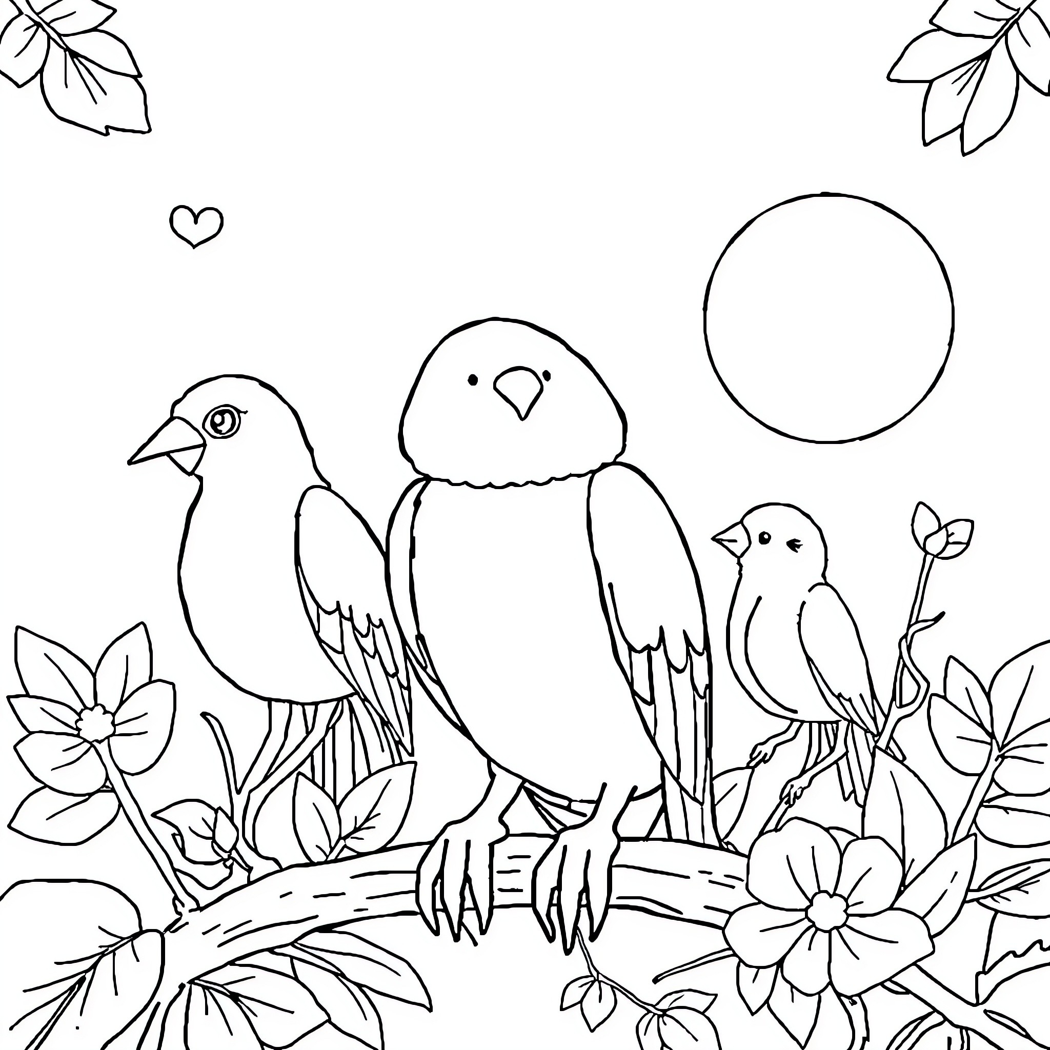 Animal friends in a floral garden Coloring Page (free black-and-white line drawing printable PDF for all, from beginners to advanced learners, including children, teens, adults, and seniors)
