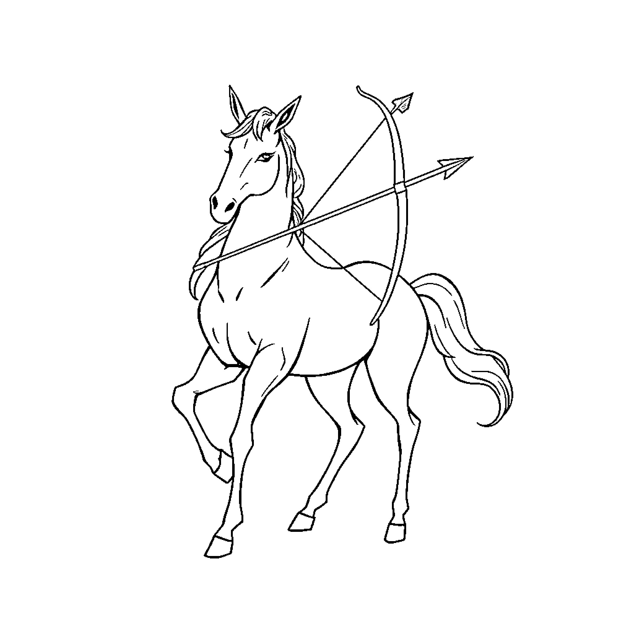 Centaur archer aiming with bow and arrow Coloring Page (free black-and-white line drawing printable PDF for all, from beginners to advanced learners, including children, teens, adults, and seniors)