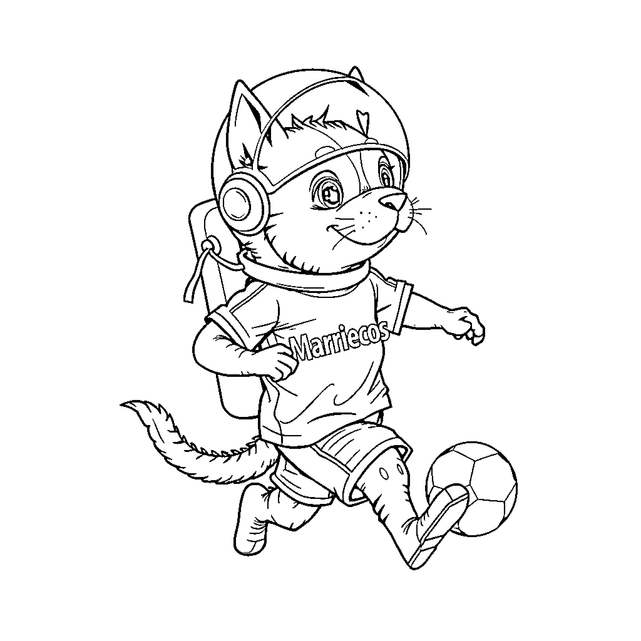 Perro playing football with soccer ball Coloring Page (free black-and-white line drawing printable PDF for all, from beginners to advanced learners, including children, teens, adults, and seniors)