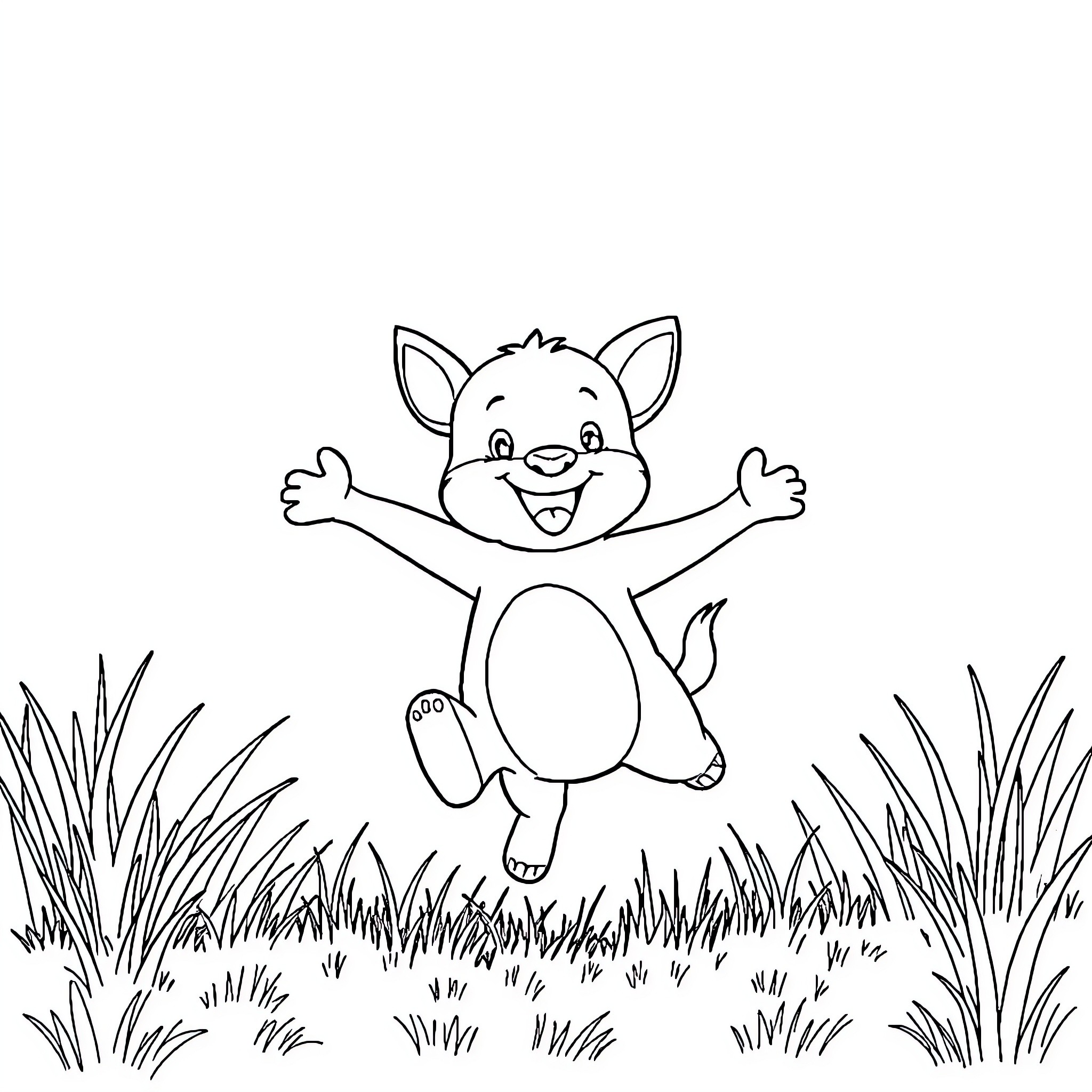 Bluey Jumping Joyfully in the Meadow Coloring Page (free black-and-white line drawing printable PDF for all, from beginners to advanced learners, including children, teens, adults, and seniors)