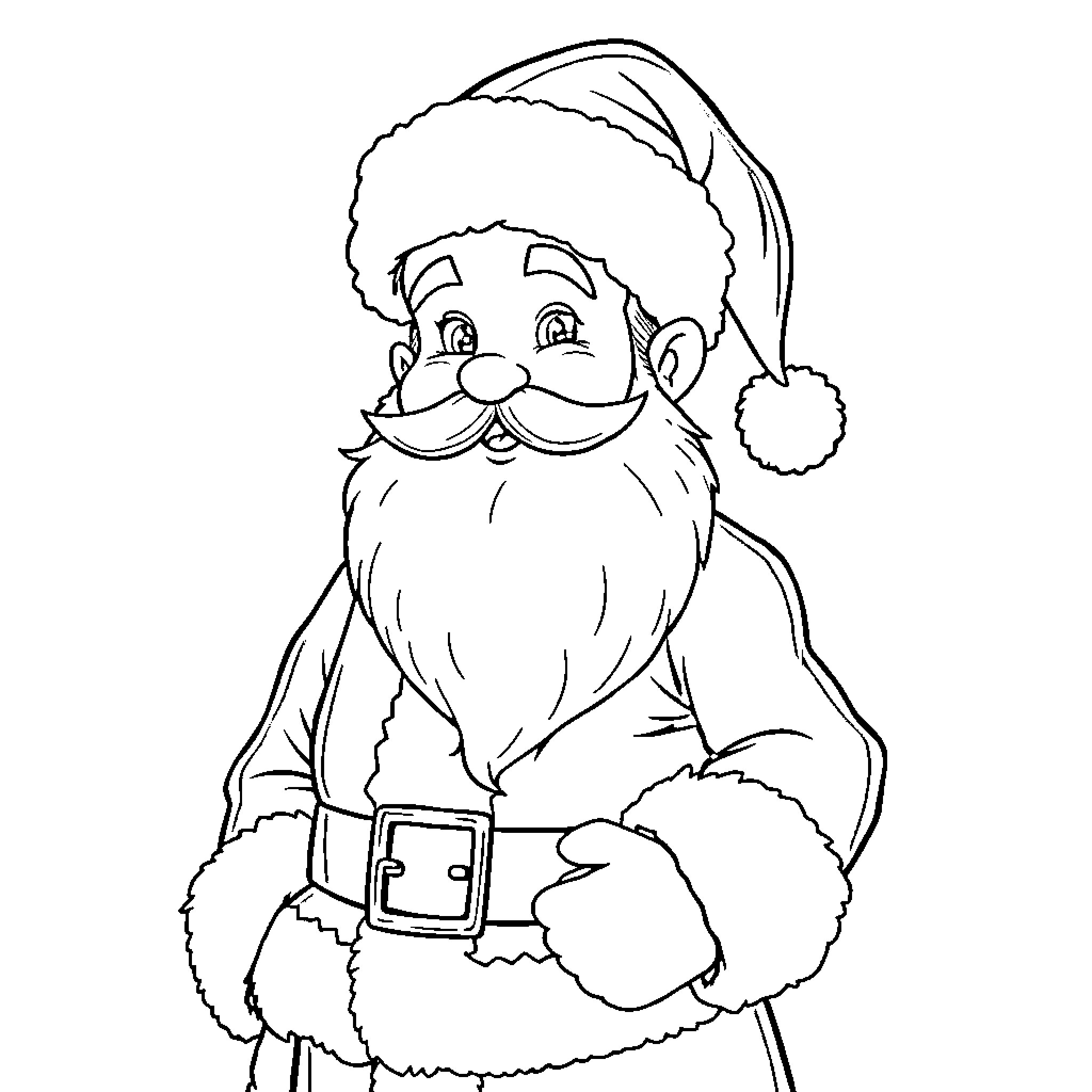 Tommy the Jolly Santa Claus Coloring Page (free black-and-white line drawing printable PDF for all, from beginners to advanced learners, including children, teens, adults, and seniors)