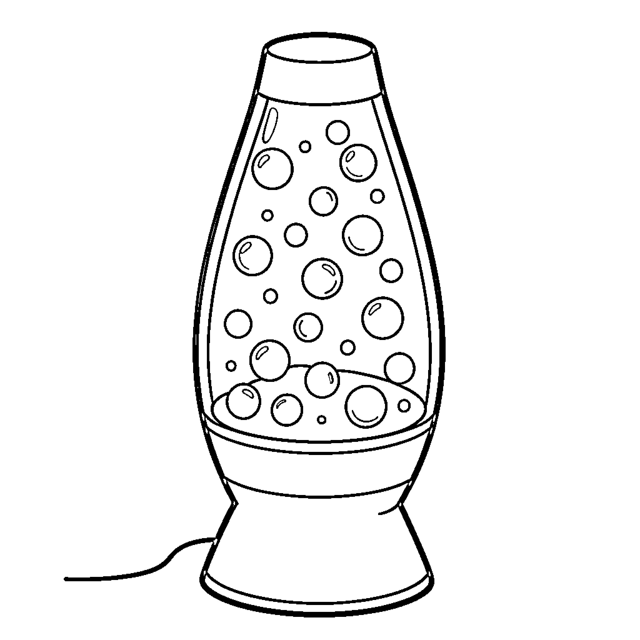 Lava Lamp with Bubbles Coloring Page (free black-and-white line drawing printable PDF for all, from beginners to advanced learners, including children, teens, adults, and seniors)