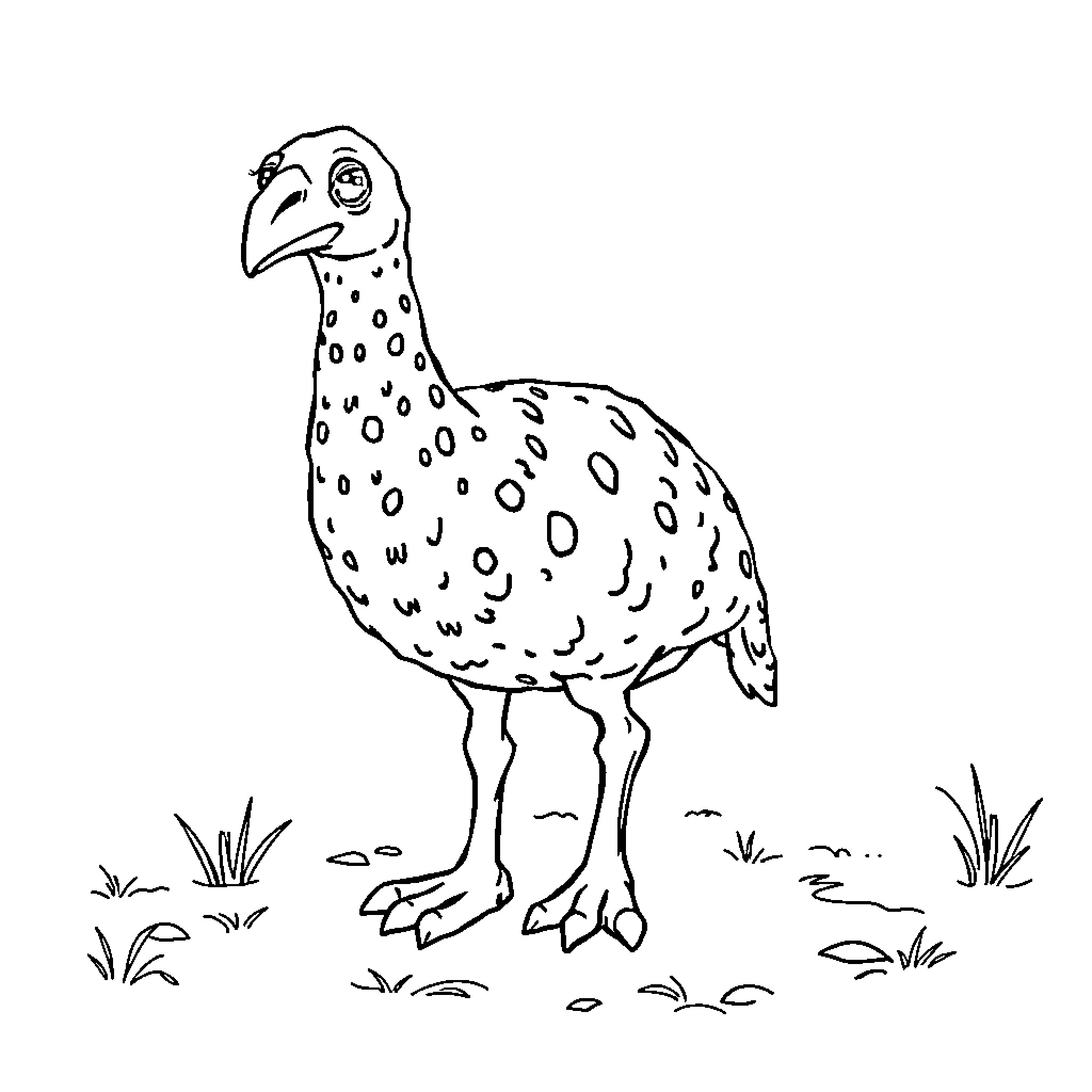 Salamèche's Curious Encounter with a Spotted Bird Coloring Page (free black-and-white line drawing printable PDF for all, from beginners to advanced learners, including children, teens, adults, and seniors)