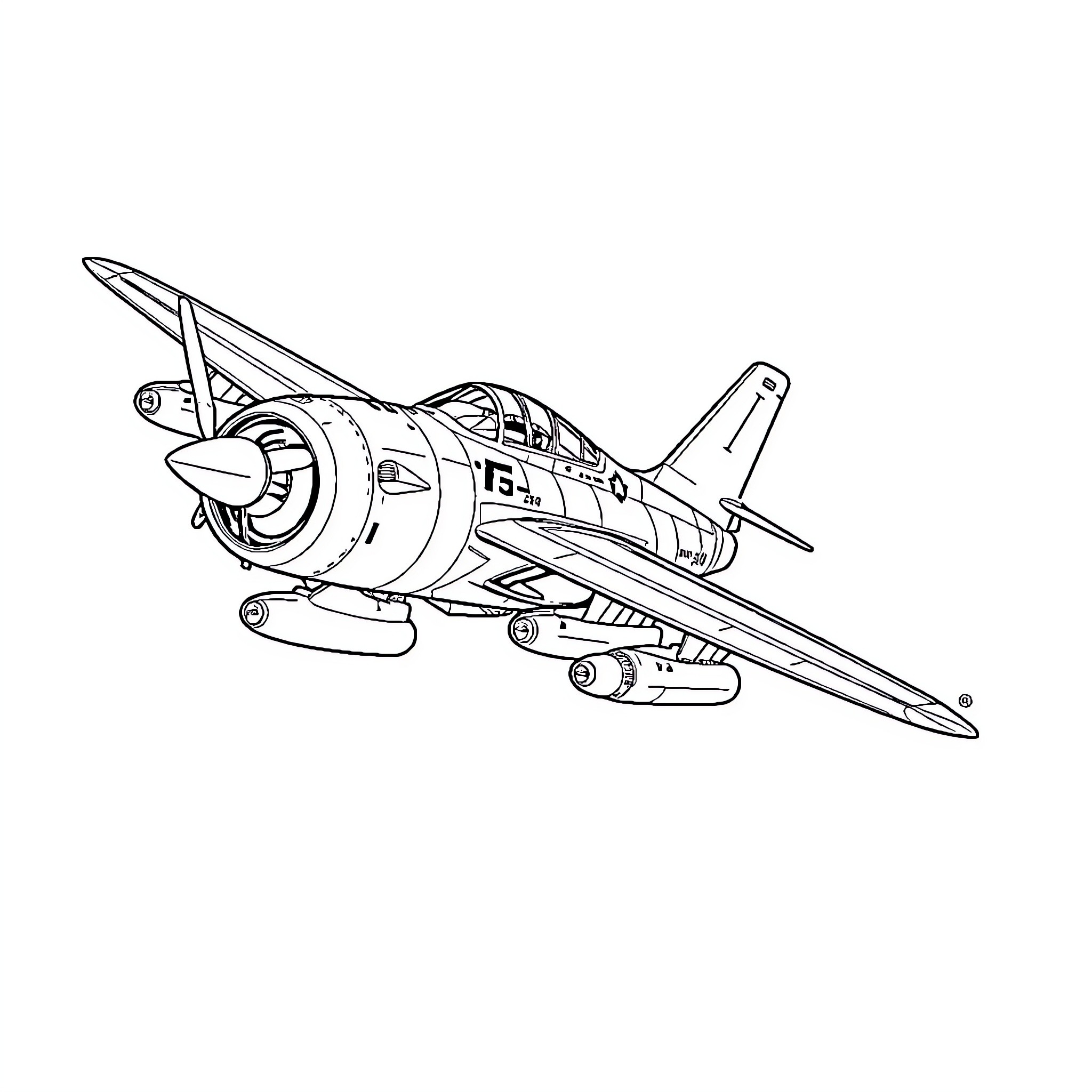 Jet fighter aircraft in flight Coloring Page (free black-and-white line drawing printable PDF for all, from beginners to advanced learners, including children, teens, adults, and seniors)