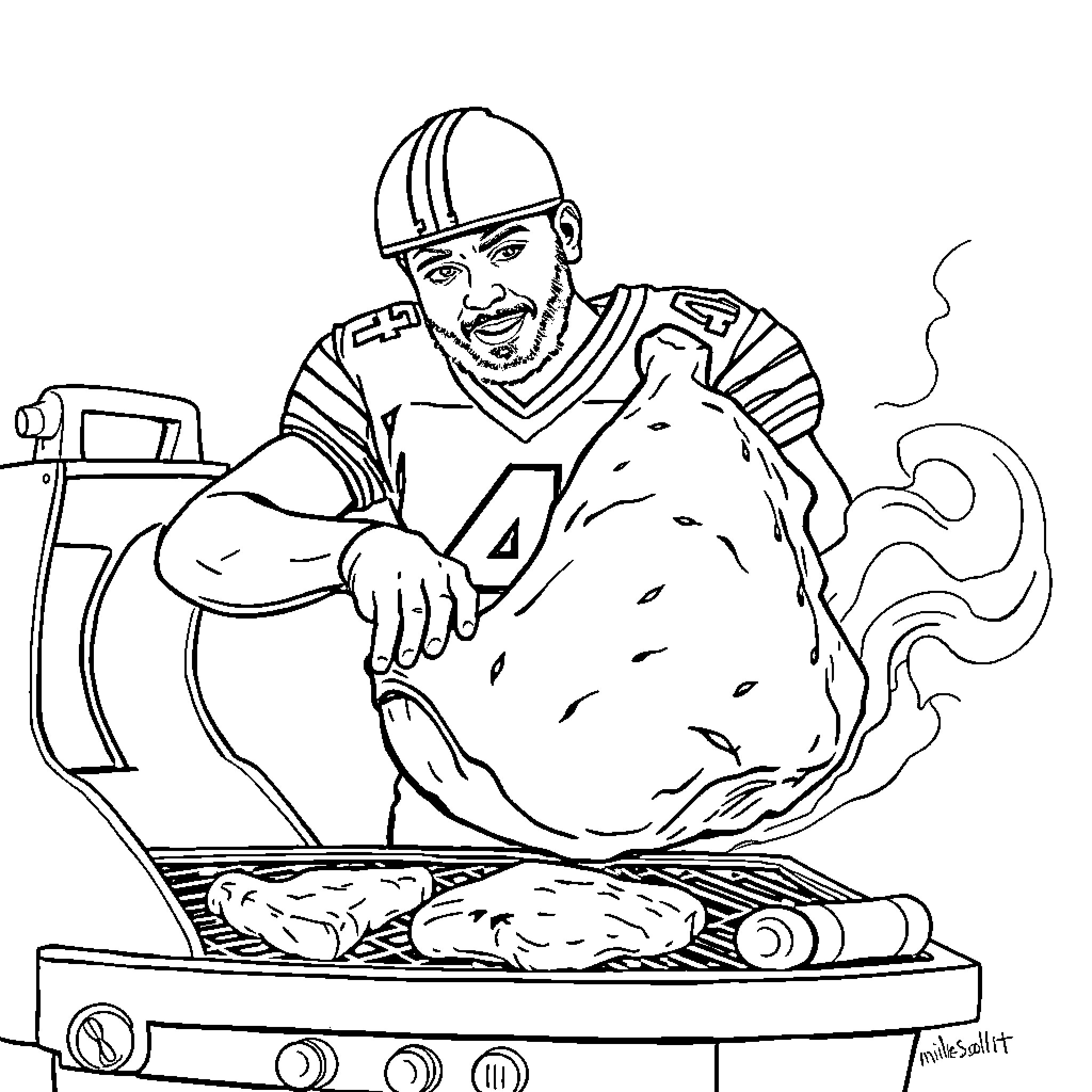 Miles Morales cooking a delicious meal Coloring Page (free black-and-white line drawing printable PDF for all, from beginners to advanced learners, including children, teens, adults, and seniors)