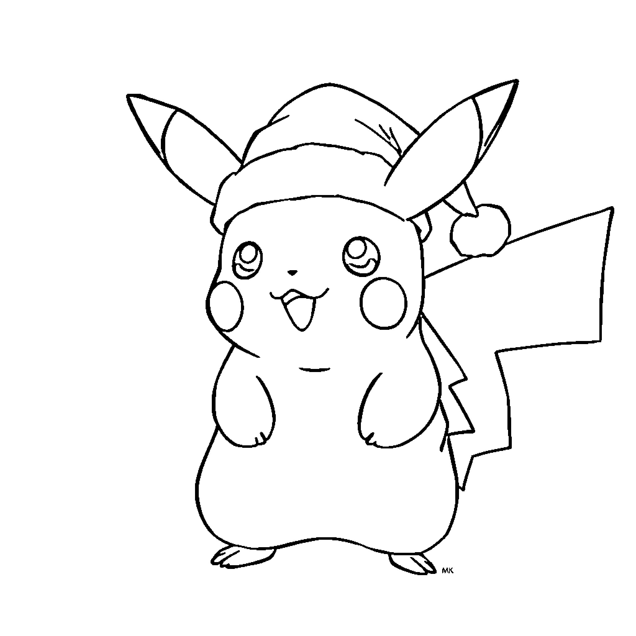 Pikachu greeting with an expression of happiness Coloring Page (free black-and-white line drawing printable PDF for all, from beginners to advanced learners, including children, teens, adults, and seniors)