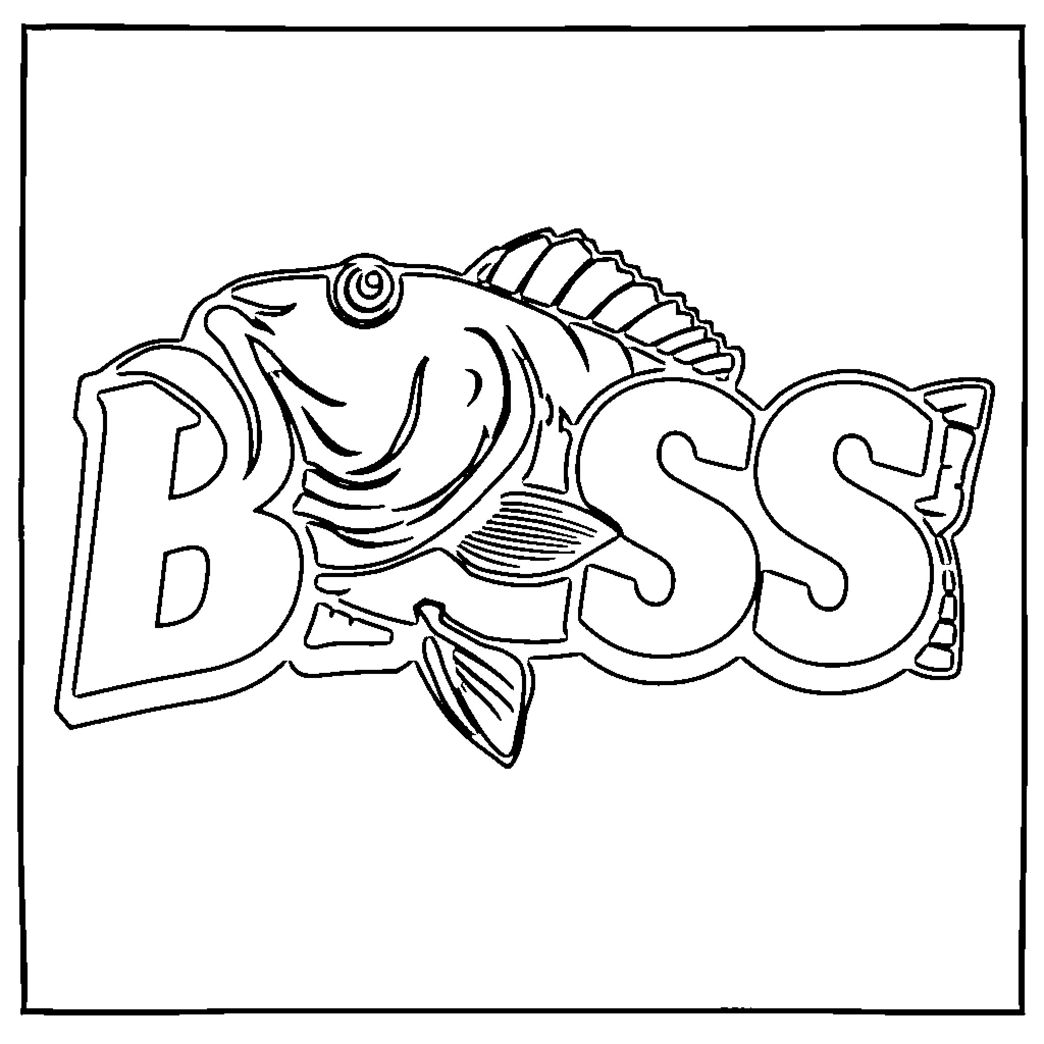 Bass fish with bold lettering Coloring Page (free black-and-white line drawing printable PDF for all, from beginners to advanced learners, including children, teens, adults, and seniors)