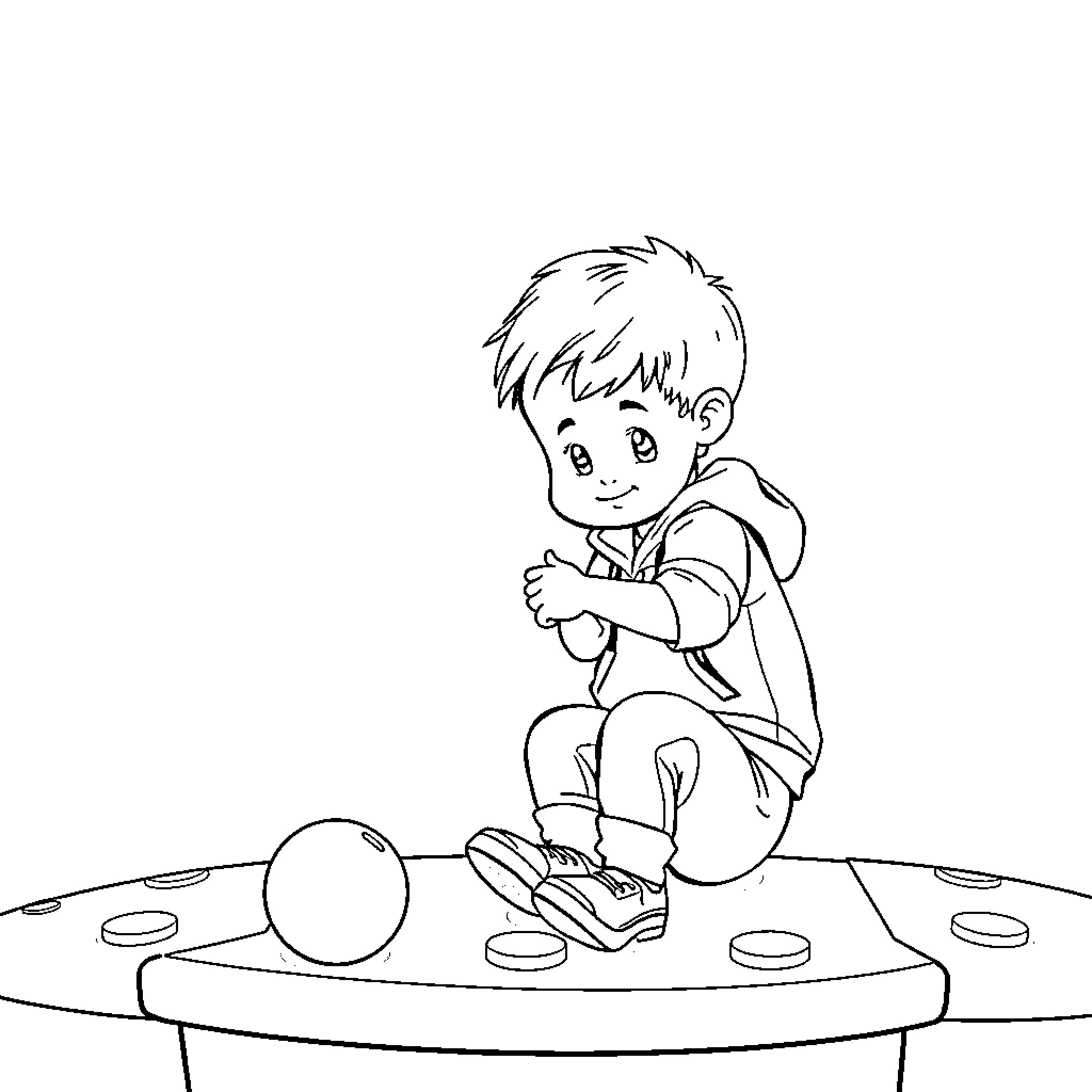 Enfant playing happily with toys on the floor Coloring Page (free black-and-white line drawing printable PDF for all, from beginners to advanced learners, including children, teens, adults, and seniors)