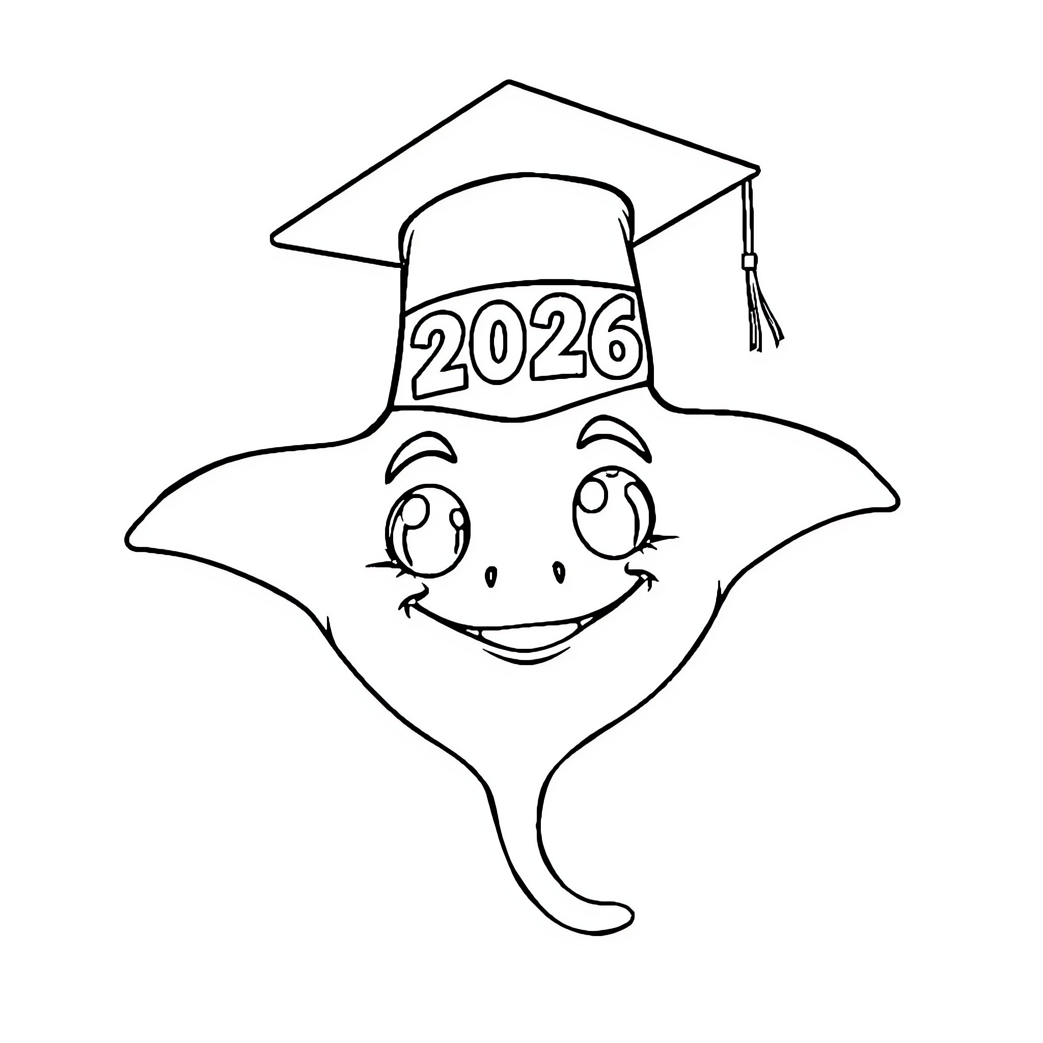 Sting Ray graduating in 2026 Coloring Page (free black-and-white line drawing printable PDF for all, from beginners to advanced learners, including children, teens, adults, and seniors)