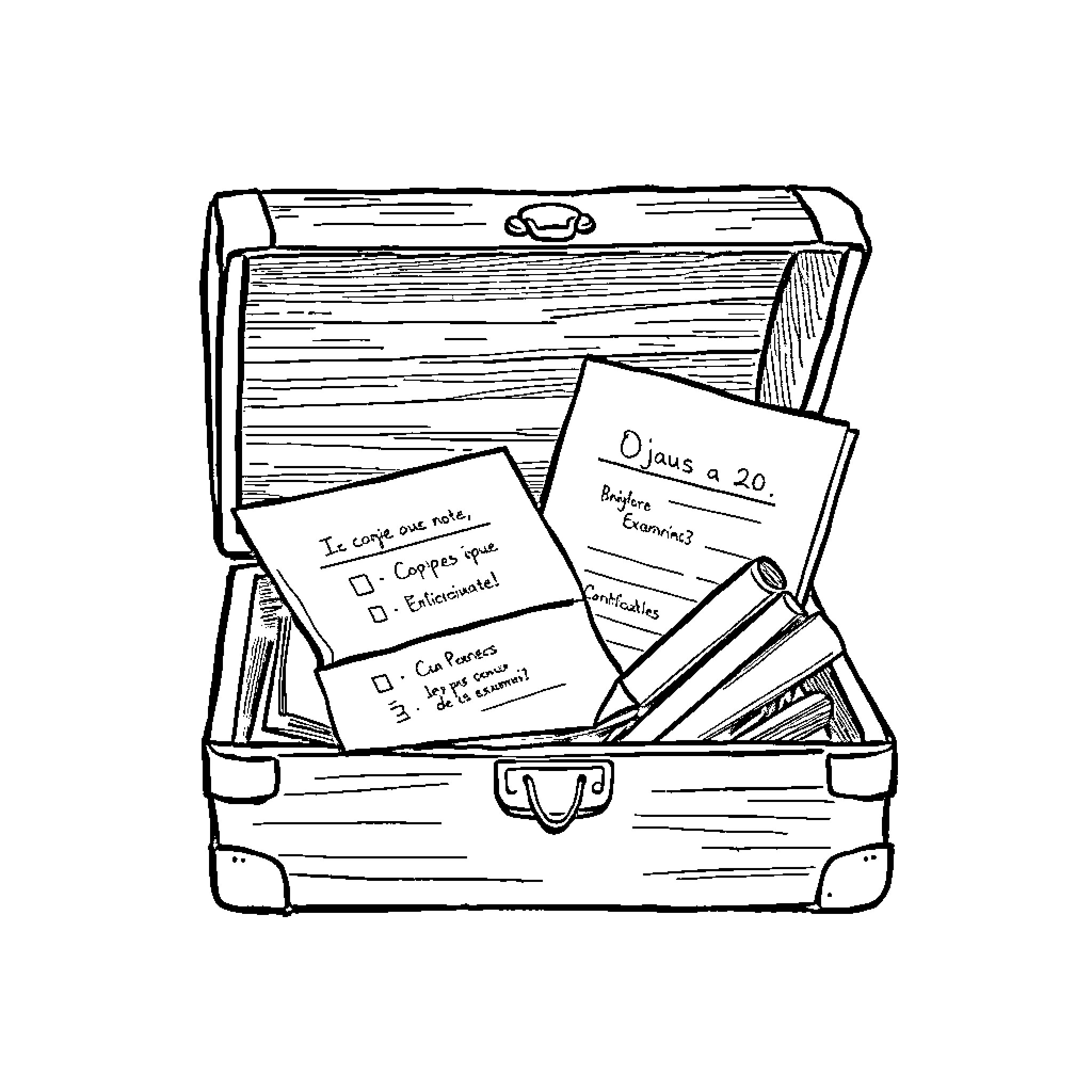 Casier with a to-do list and various items Coloring Page (free black-and-white line drawing printable PDF for all, from beginners to advanced learners, including children, teens, adults, and seniors)