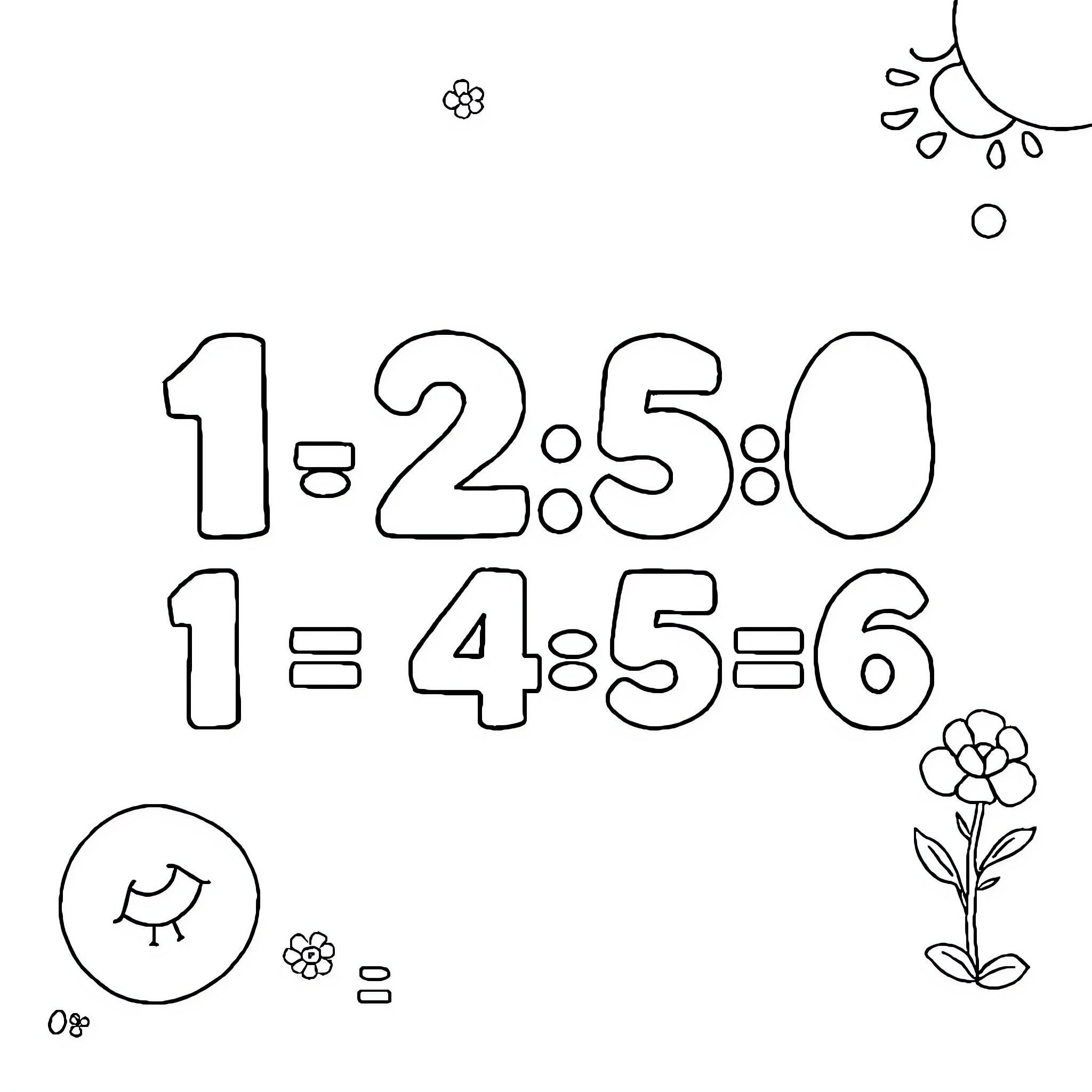 Multiplication Math Equations Doodle Coloring Page (free black-and-white line drawing printable PDF for all, from beginners to advanced learners, including children, teens, adults, and seniors)