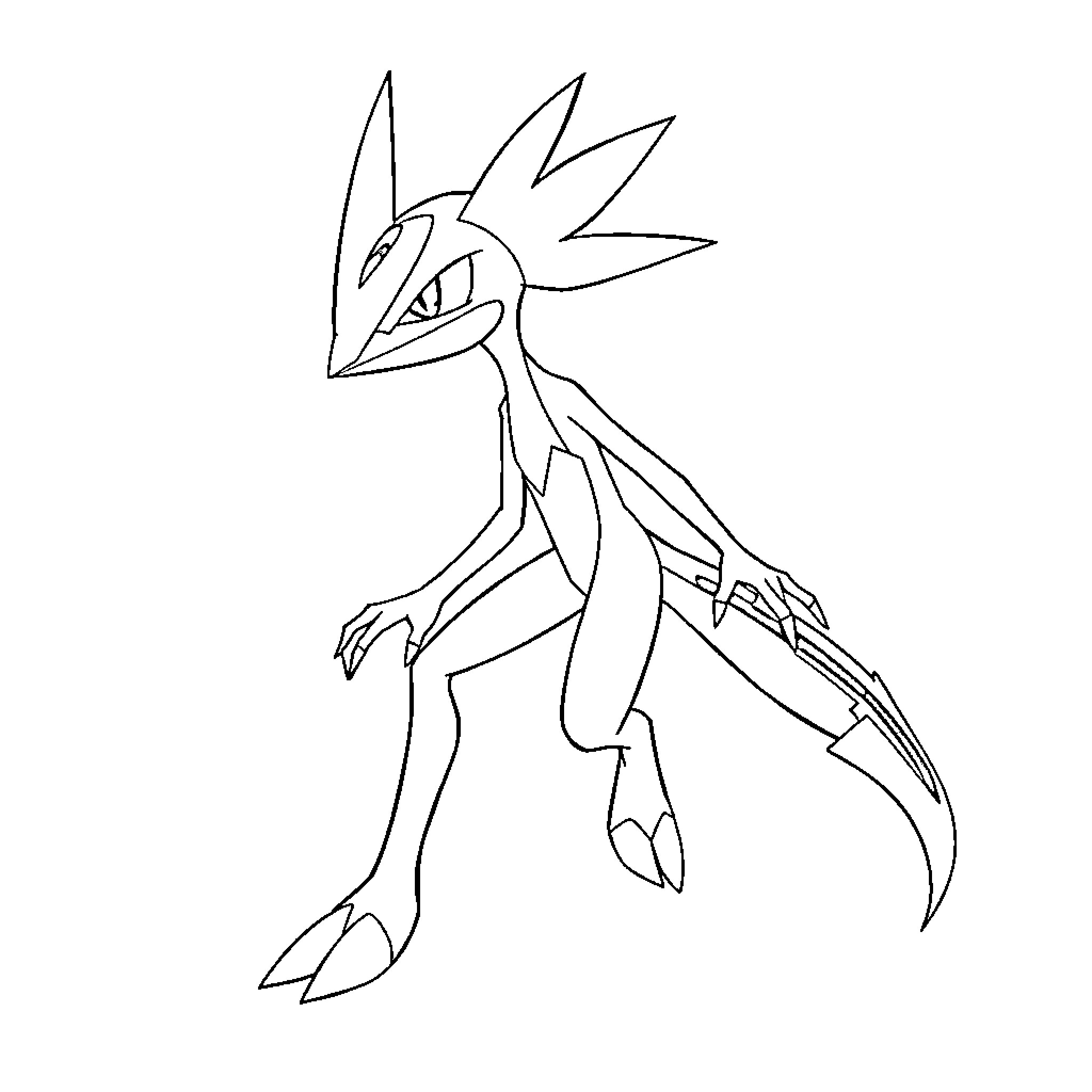 Ash Greninja in action pose Coloring Page (free black-and-white line drawing printable PDF for all, from beginners to advanced learners, including children, teens, adults, and seniors)