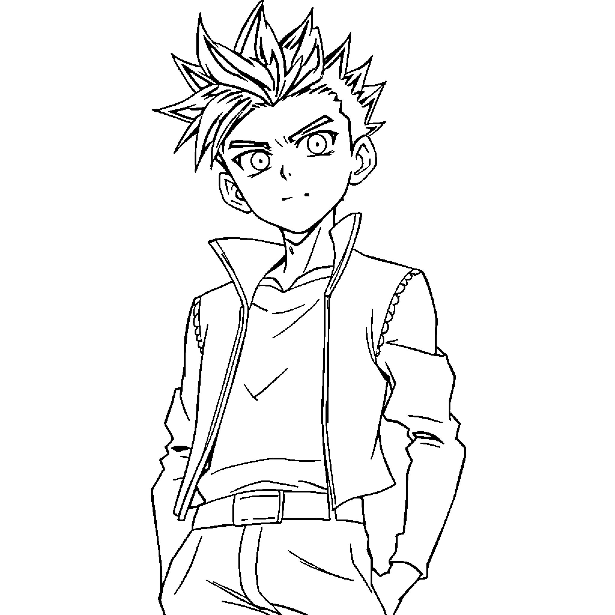 Gon's determined expression and casual attire Coloring Page (free black-and-white line drawing printable PDF for all, from beginners to advanced learners, including children, teens, adults, and seniors)