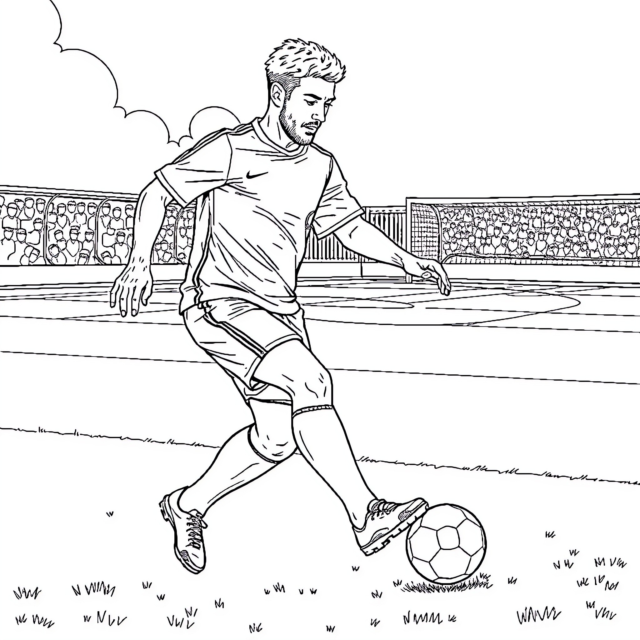 David Clifford playing soccer on the field Coloring Page (free black-and-white line drawing printable PDF for all, from beginners to advanced learners, including children, teens, adults, and seniors)