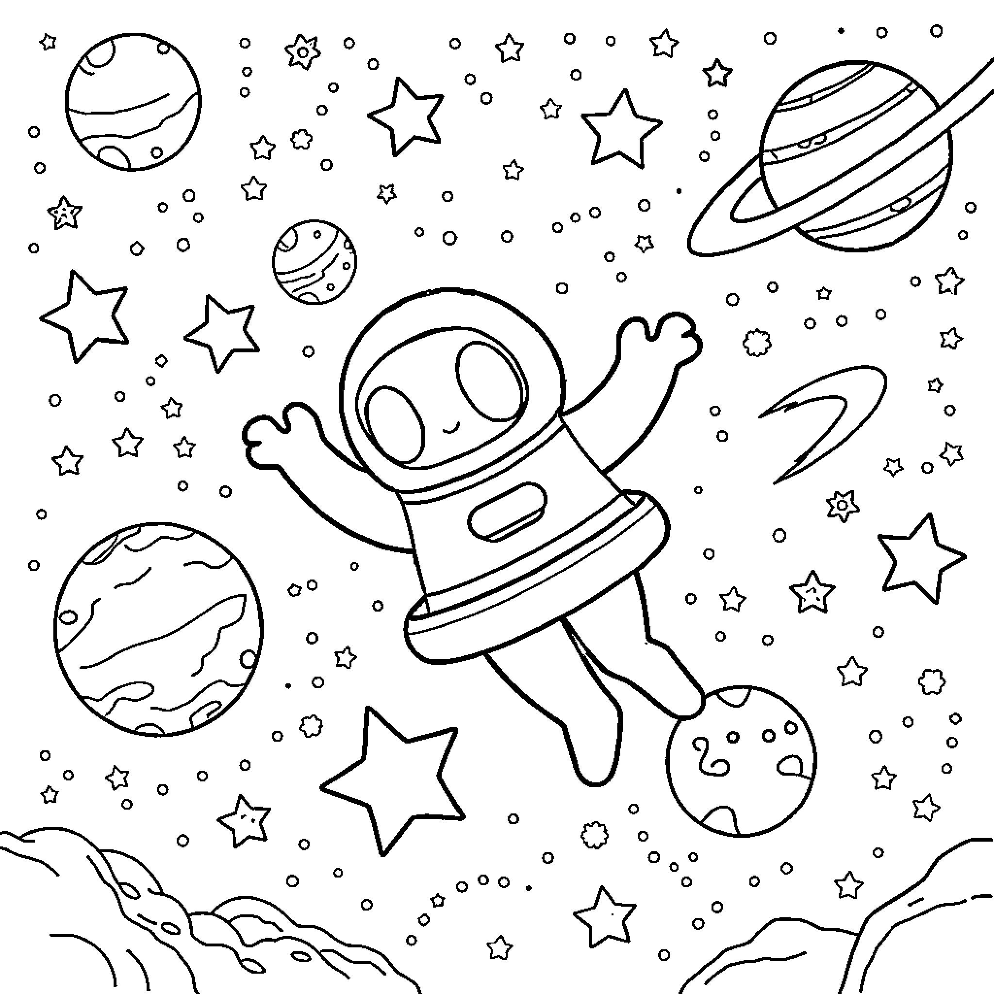 Bluey's Intergalactic Adventure Coloring Page (free black-and-white line drawing printable PDF for all, from beginners to advanced learners, including children, teens, adults, and seniors)
