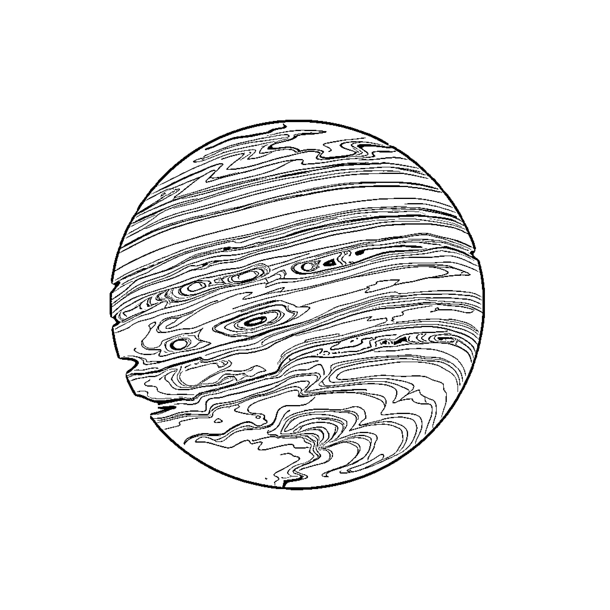 Jupiter's dynamic atmospheric patterns Coloring Page (free black-and-white line drawing printable PDF for all, from beginners to advanced learners, including children, teens, adults, and seniors)