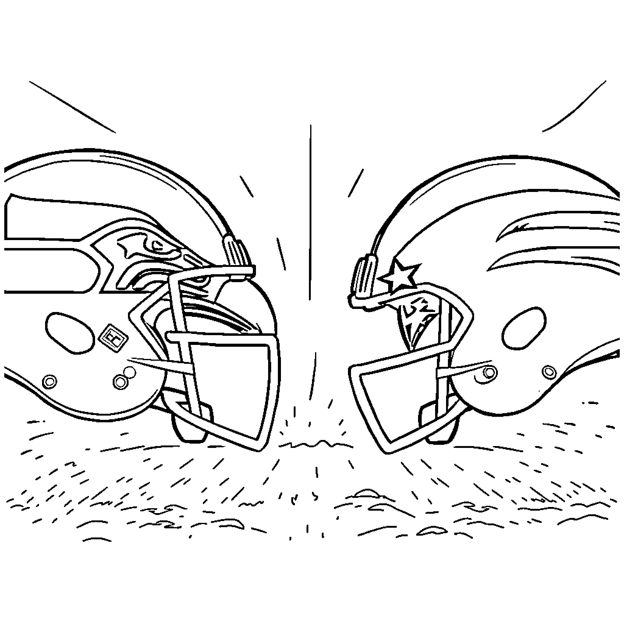 NFL Logo depicting helmets in intense competition Coloring Page (free black-and-white line drawing printable PDF for all, from beginners to advanced learners, including children, teens, adults, and seniors)