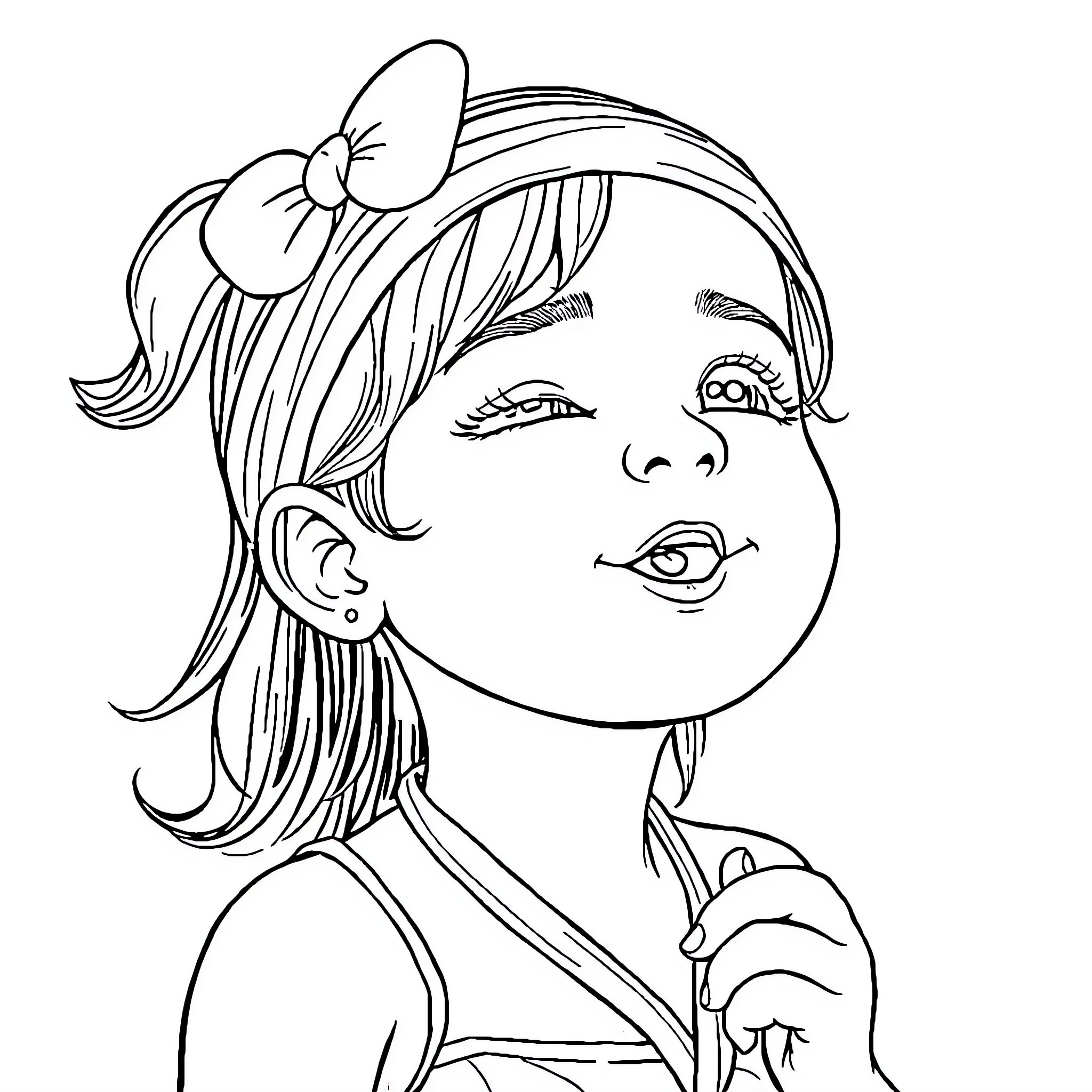 Swimmer with flowing hair and bow Coloring Page (free black-and-white line drawing printable PDF for all, from beginners to advanced learners, including children, teens, adults, and seniors)