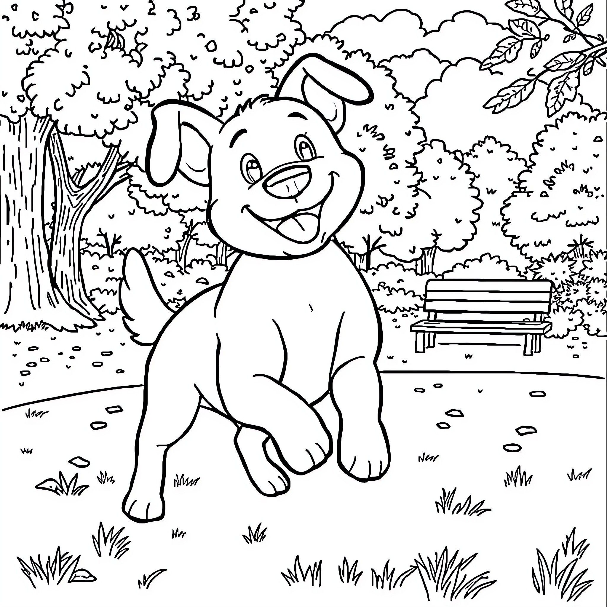 Bluey's Playful Adventure in the Park Coloring Page (free black-and-white line drawing printable PDF for all, from beginners to advanced learners, including children, teens, adults, and seniors)