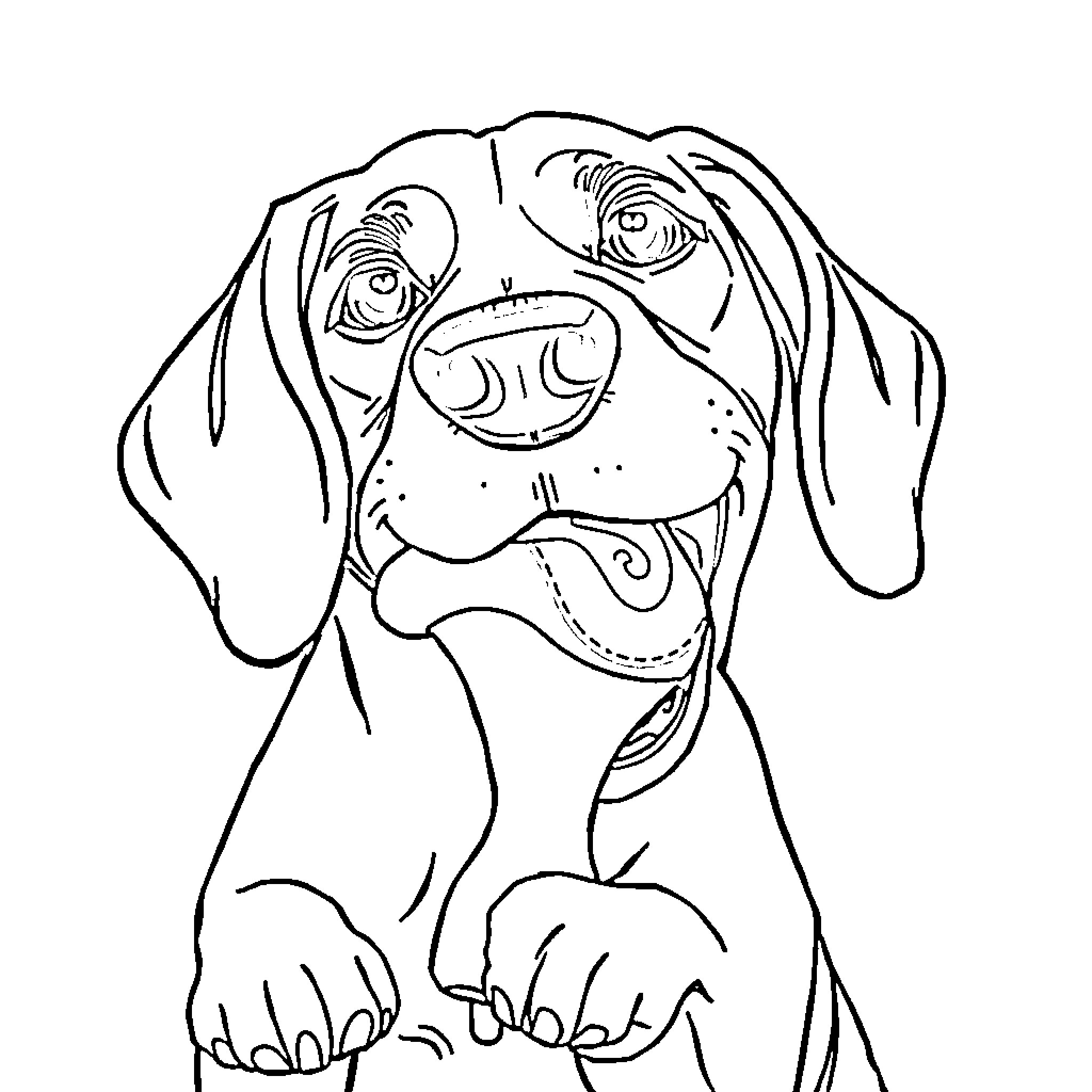 Beagle with expressive eyes and floppy ears Coloring Page (free black-and-white line drawing printable PDF for all, from beginners to advanced learners, including children, teens, adults, and seniors)