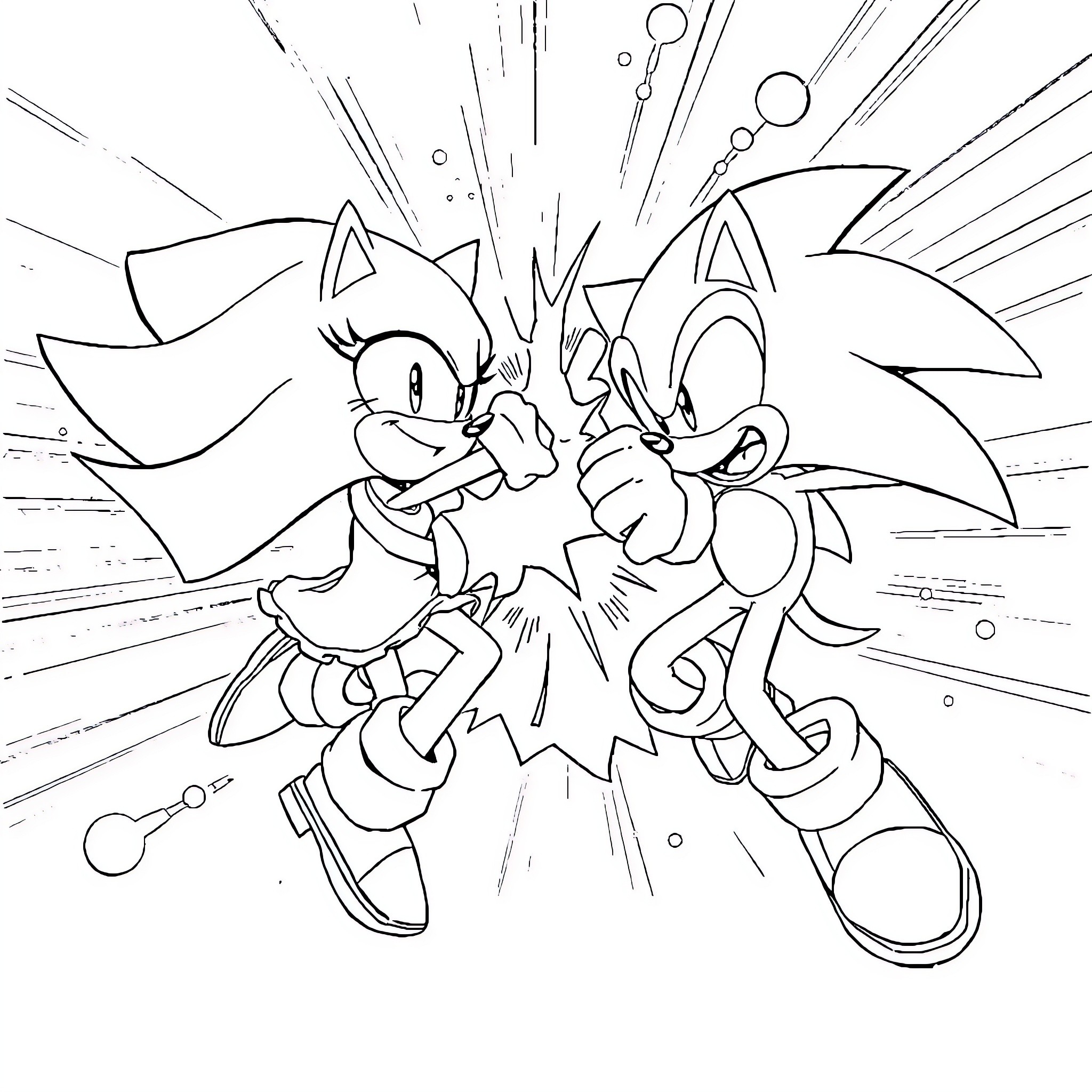 Lilo's Sonic Clash Coloring Page (free black-and-white line drawing printable PDF for all, from beginners to advanced learners, including children, teens, adults, and seniors)