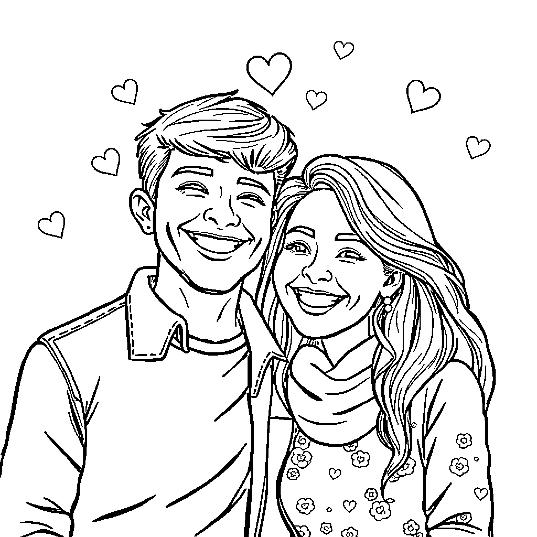 Couple sharing a loving moment Coloring Page (free black-and-white line drawing printable PDF for all, from beginners to advanced learners, including children, teens, adults, and seniors)