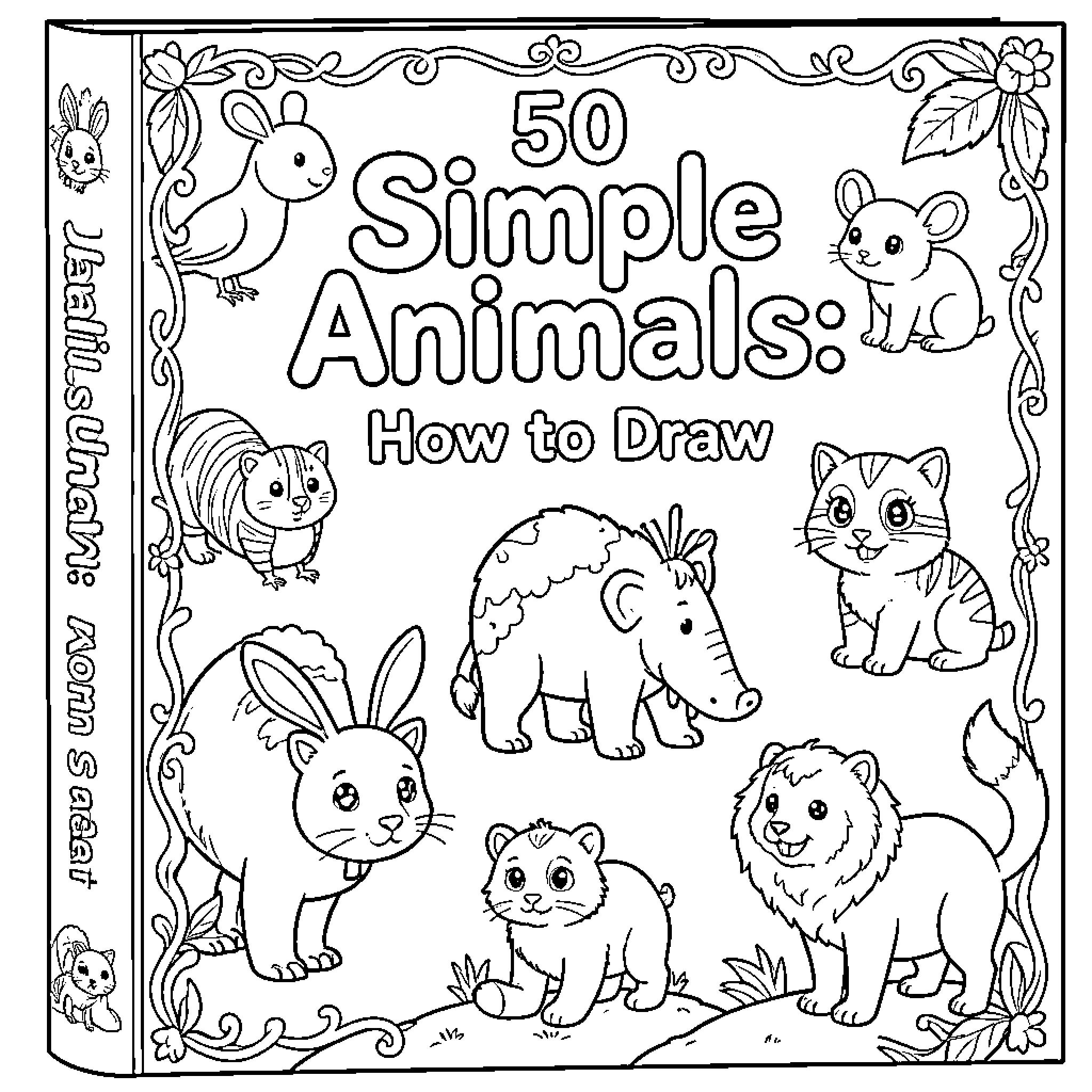 Animal drawing guide with cute creatures Coloring Page (free black-and-white line drawing printable PDF for all, from beginners to advanced learners, including children, teens, adults, and seniors)