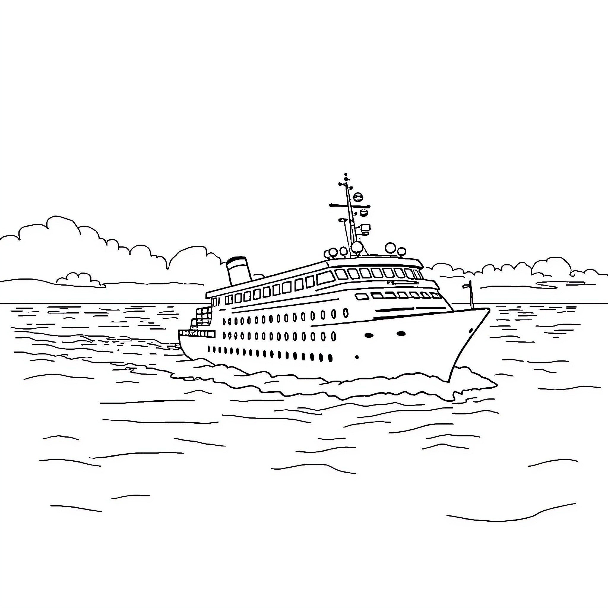 Avión navegando en aguas tranquilas Coloring Page (free black-and-white line drawing printable PDF for all, from beginners to advanced learners, including children, teens, adults, and seniors)