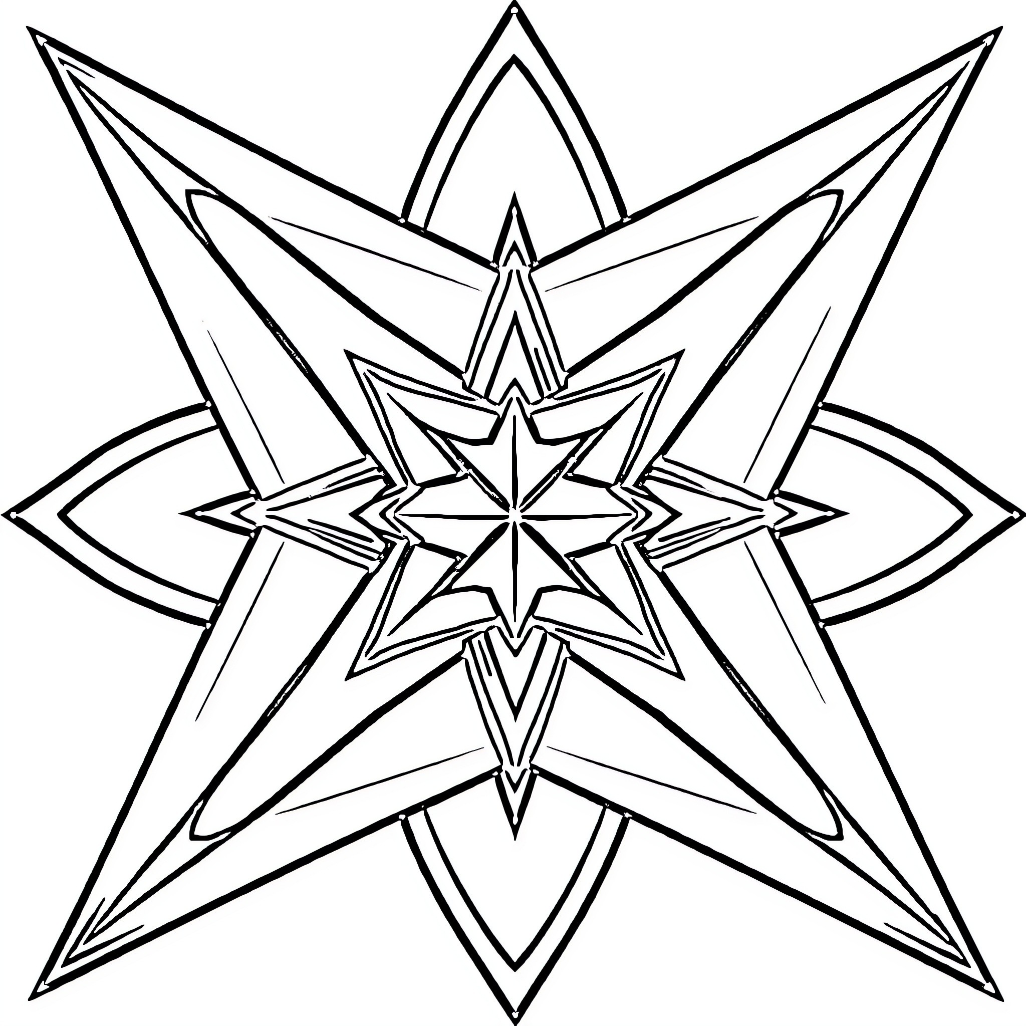 Shape of Geometric Star Pattern Coloring Page (free black-and-white line drawing printable PDF for all, from beginners to advanced learners, including children, teens, adults, and seniors)