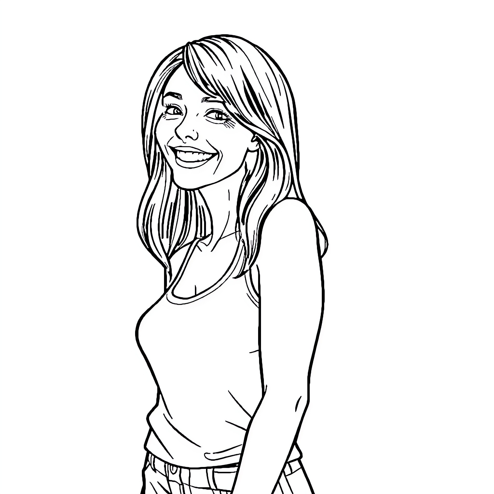 Eugenia Cooney smiling and posing happily Coloring Page (free black-and-white line drawing printable PDF for all, from beginners to advanced learners, including children, teens, adults, and seniors)