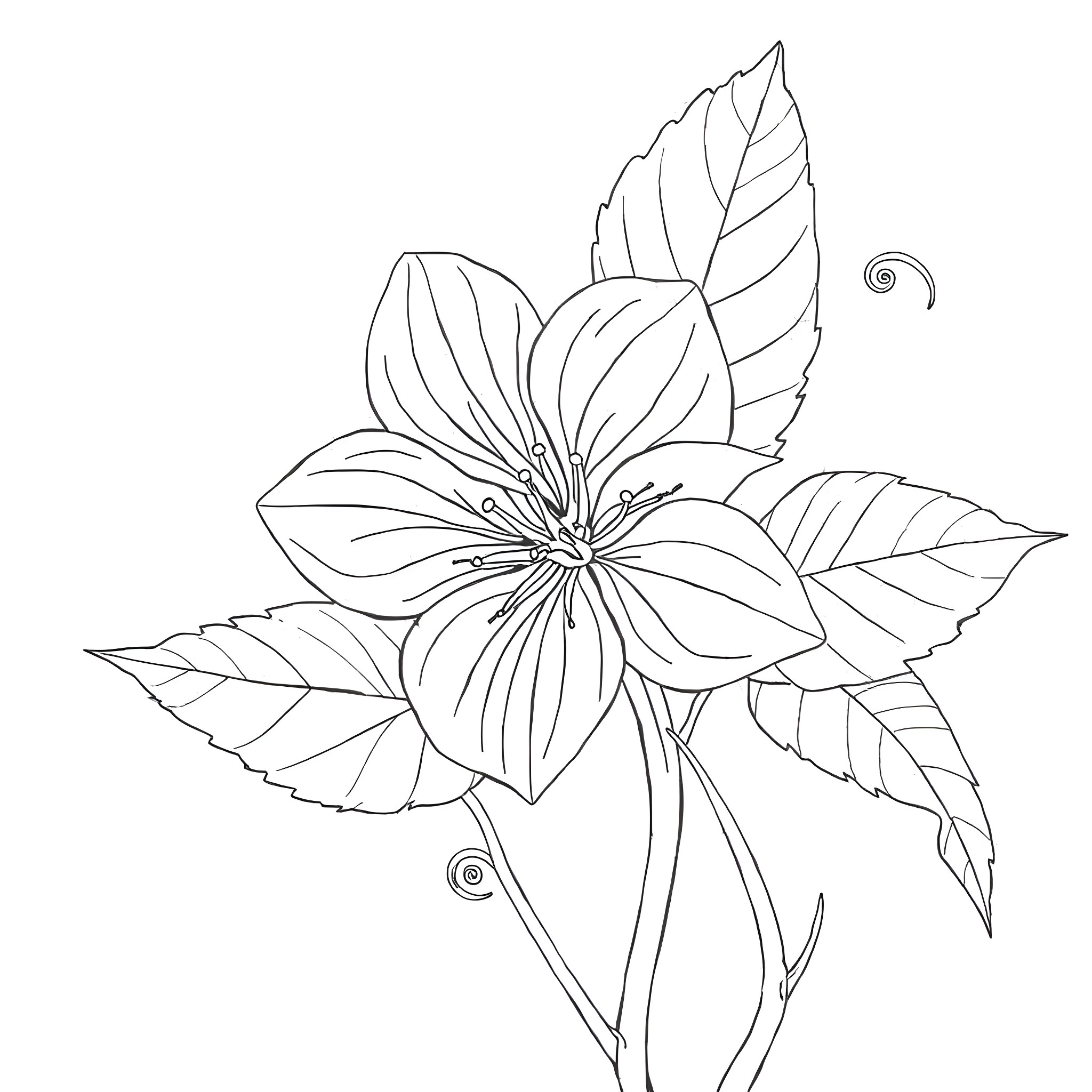 Marijuana Flower Botanical Illustration Coloring Page (free black-and-white line drawing printable PDF for all, from beginners to advanced learners, including children, teens, adults, and seniors)