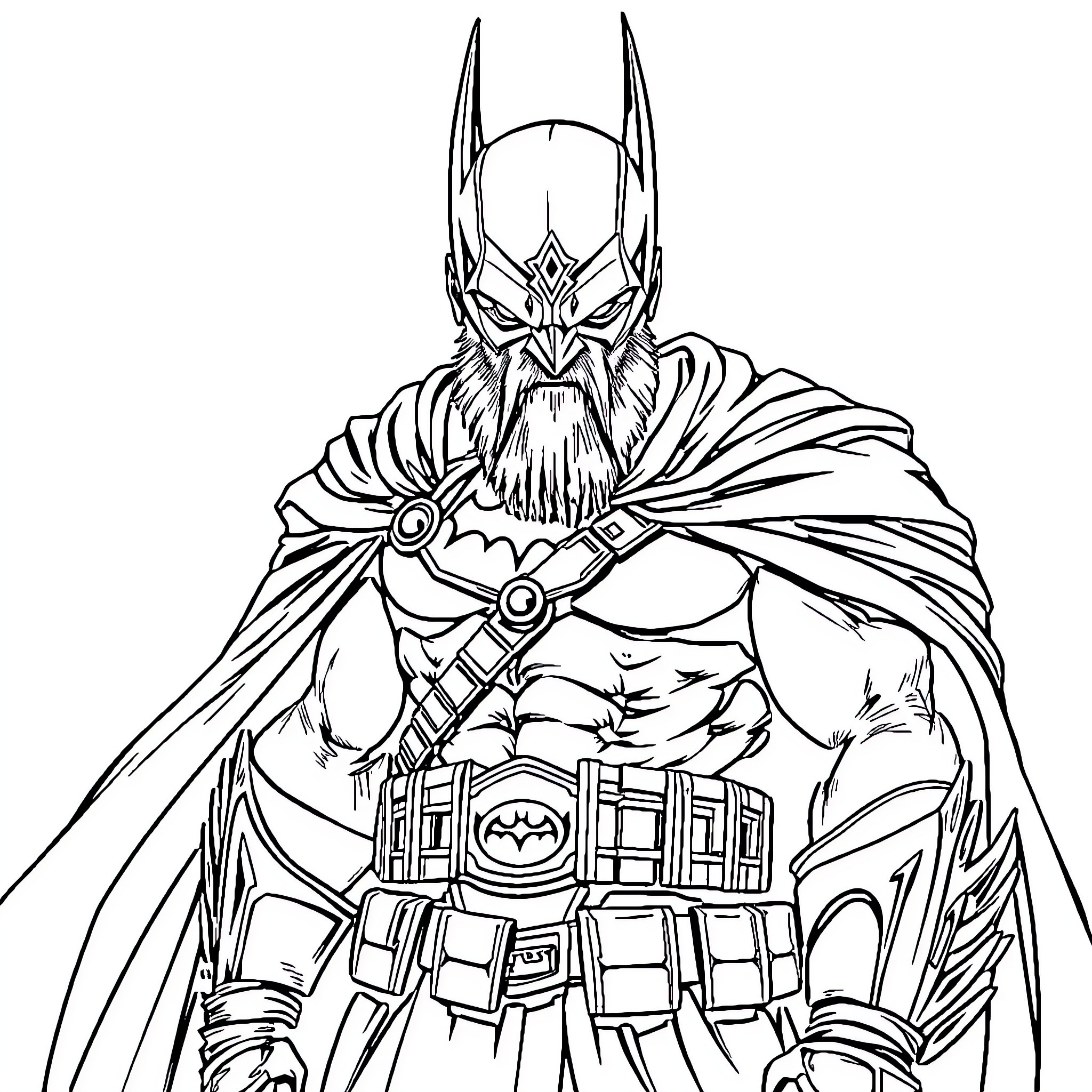 Kratos, the Dark Warrior's Menacing Visage Coloring Page (free black-and-white line drawing printable PDF for all, from beginners to advanced learners, including children, teens, adults, and seniors)