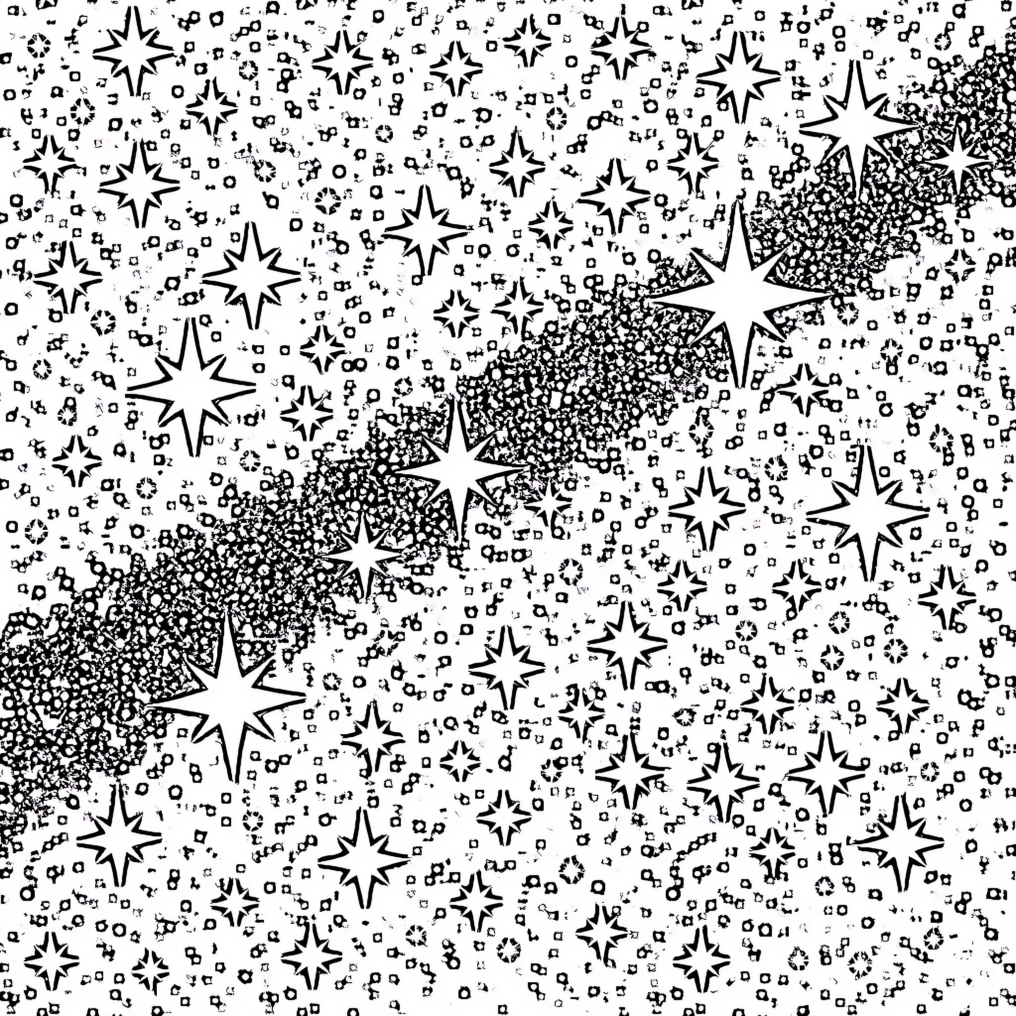 Space Filled with Shimmering Celestial Shapes Coloring Page (free black-and-white line drawing printable PDF for all, from beginners to advanced learners, including children, teens, adults, and seniors)