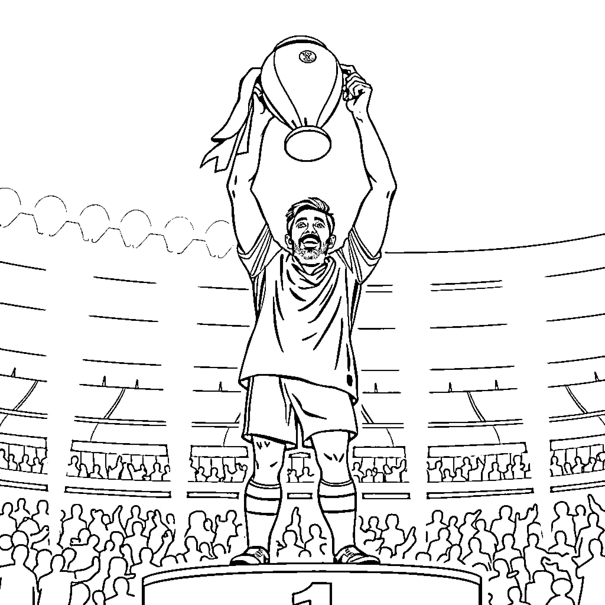 Morgan Rodgers celebrating sports trophy win with crowd Coloring Page (free black-and-white line drawing printable PDF for all, from beginners to advanced learners, including children, teens, adults, and seniors)