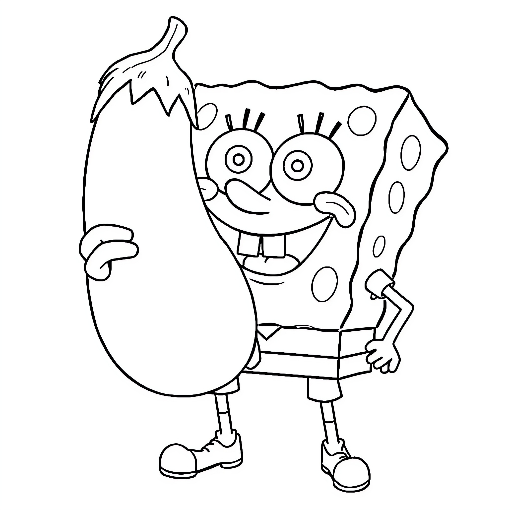 Spongebob making a funny expression Coloring Page (free black-and-white line drawing printable PDF for all, from beginners to advanced learners, including children, teens, adults, and seniors)