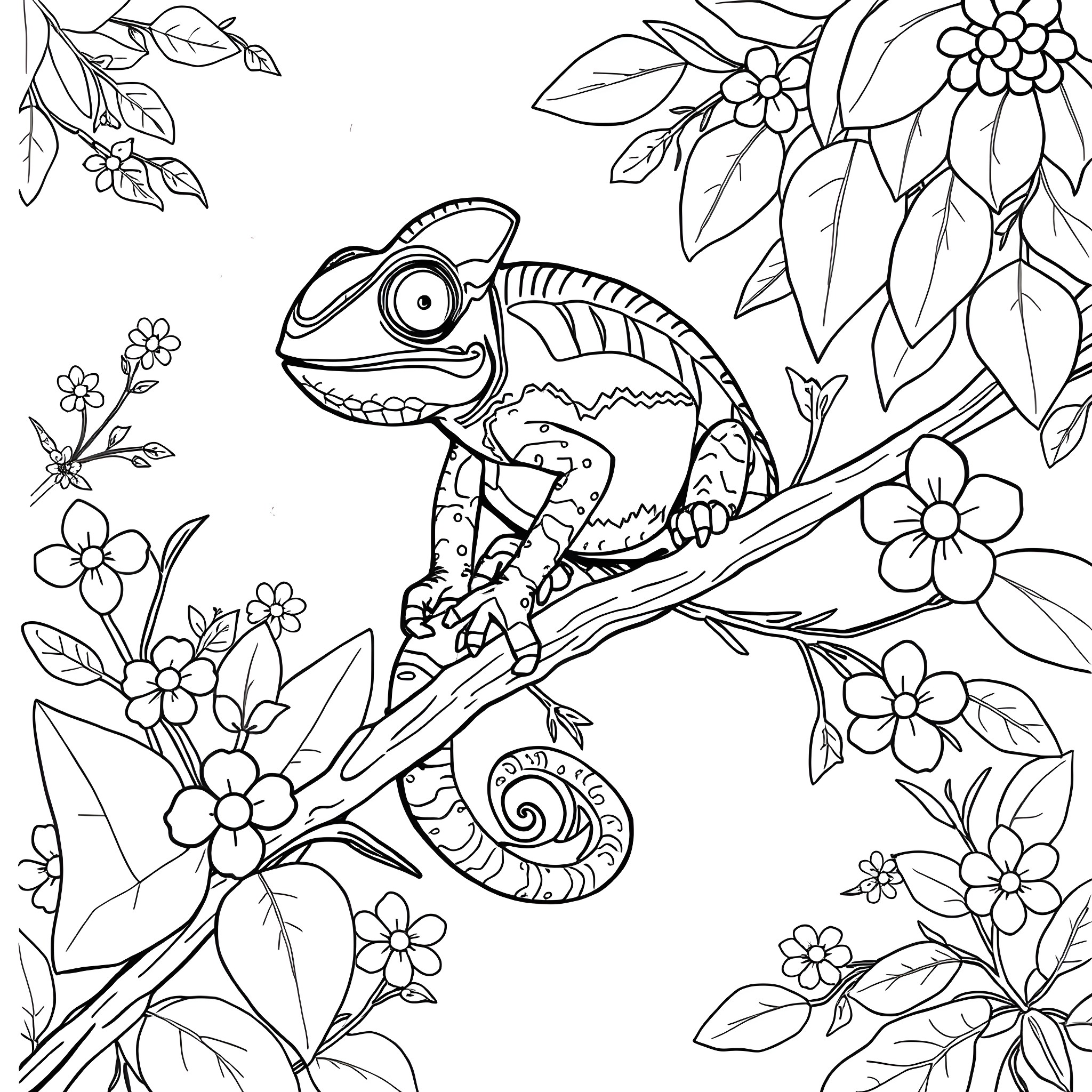 Pascal's Vibrant Jungle Adventure Coloring Page (free black-and-white line drawing printable PDF for all, from beginners to advanced learners, including children, teens, adults, and seniors)