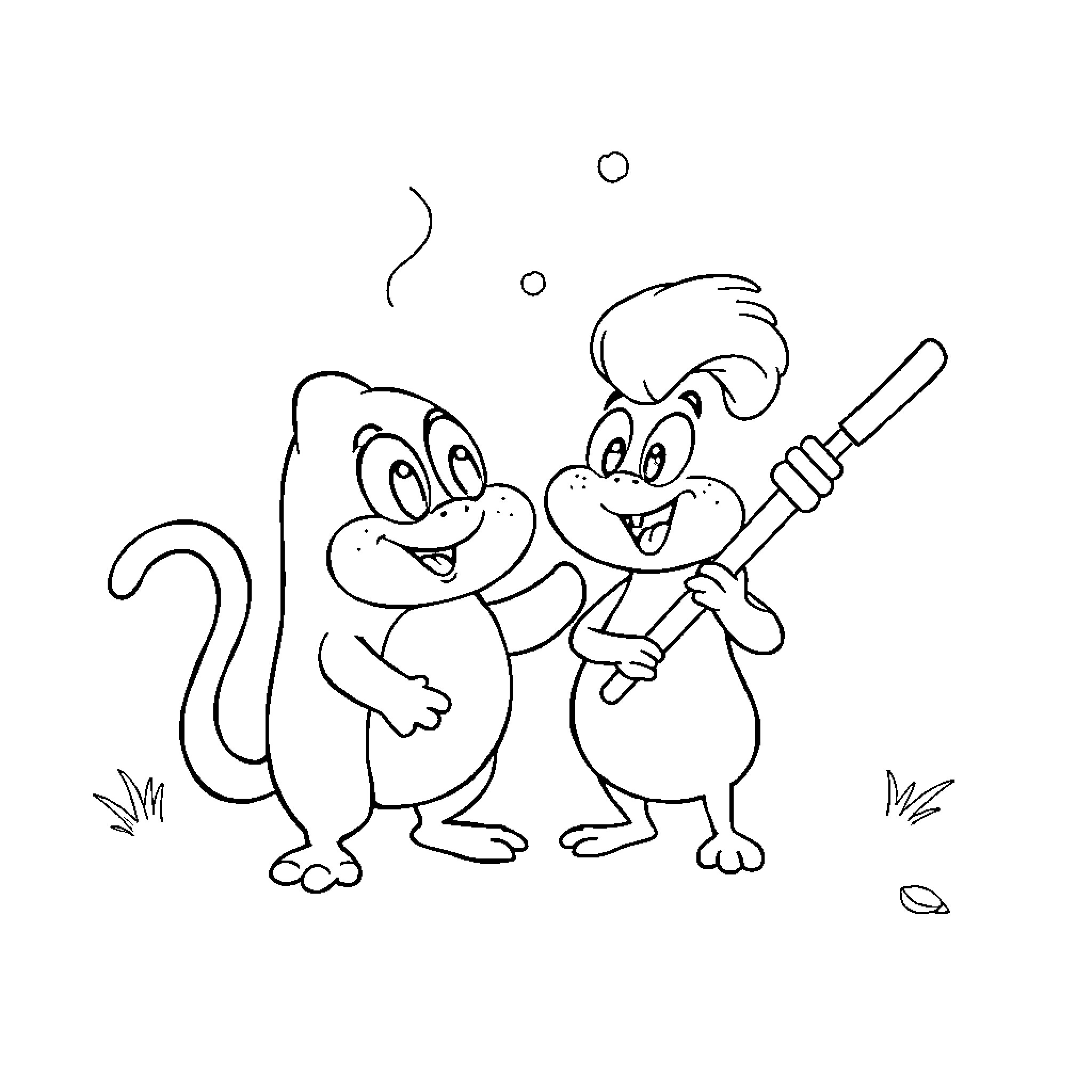 Fantus Playing Fun with Friend in the Yard Coloring Page (free black-and-white line drawing printable PDF for all, from beginners to advanced learners, including children, teens, adults, and seniors)