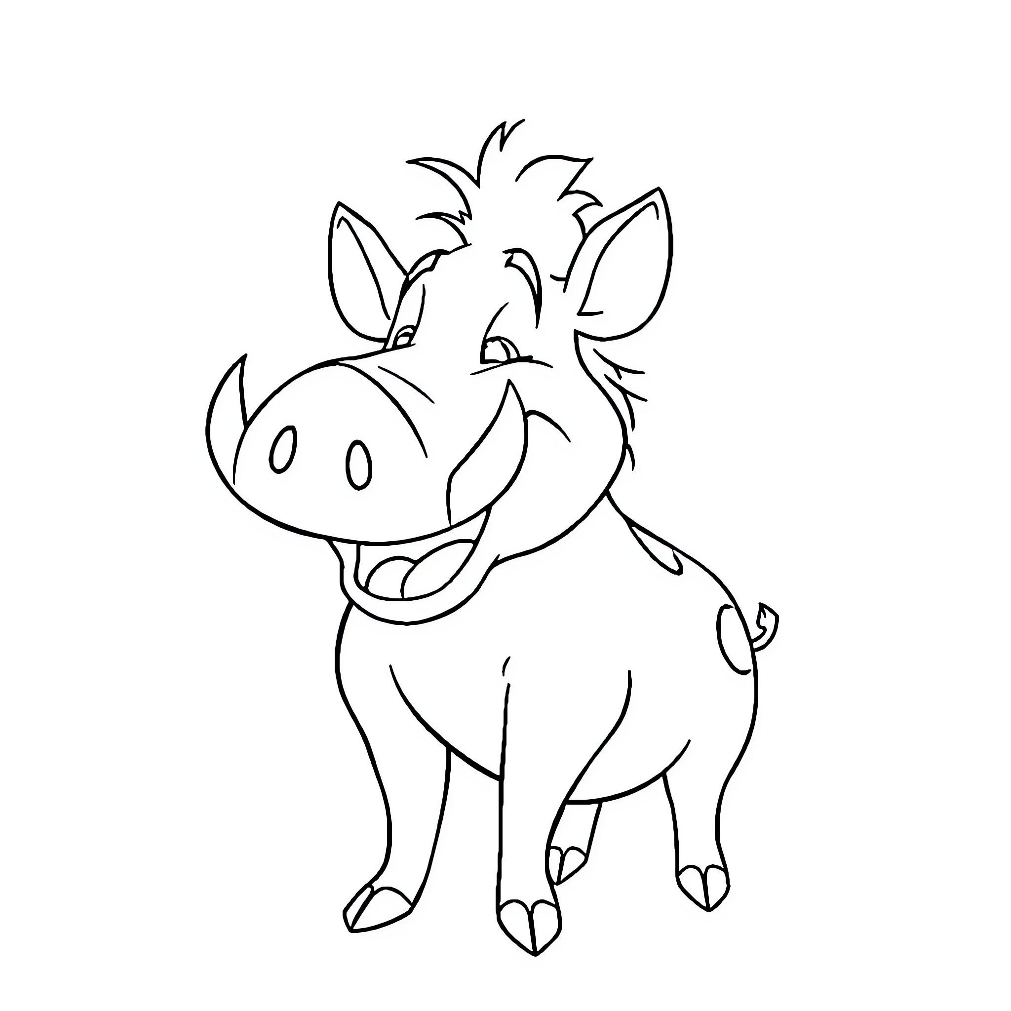 Pumbaa the Cheerful Warthog Coloring Page (free black-and-white line drawing printable PDF for all, from beginners to advanced learners, including children, teens, adults, and seniors)