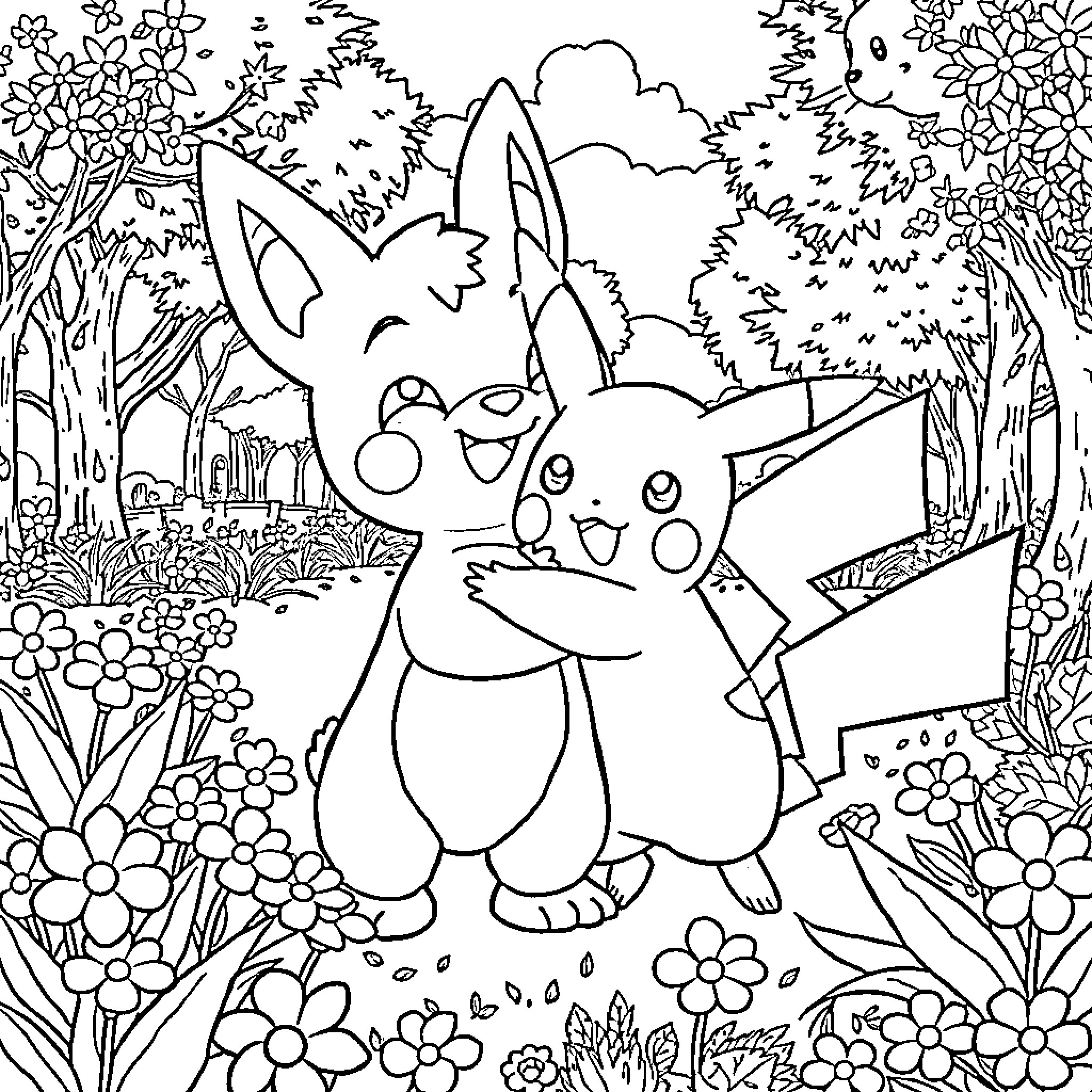 Bluey's Enchanted Forest Adventure Coloring Page (free black-and-white line drawing printable PDF for all, from beginners to advanced learners, including children, teens, adults, and seniors)