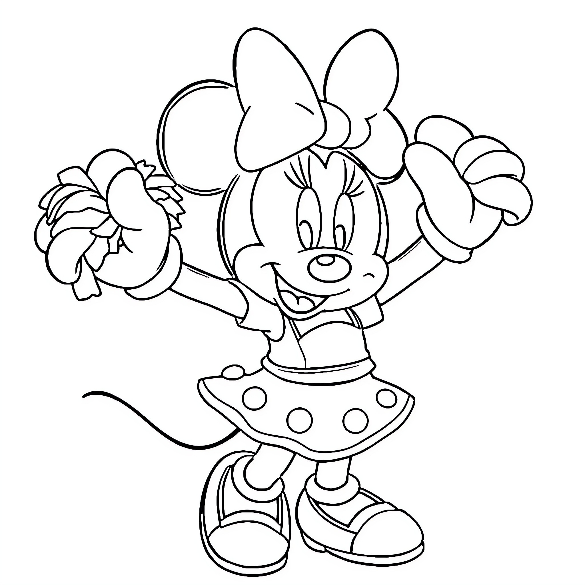 Minnie Mouse in a cheerful, whimsical pose Coloring Page (free black-and-white line drawing printable PDF for all, from beginners to advanced learners, including children, teens, adults, and seniors)