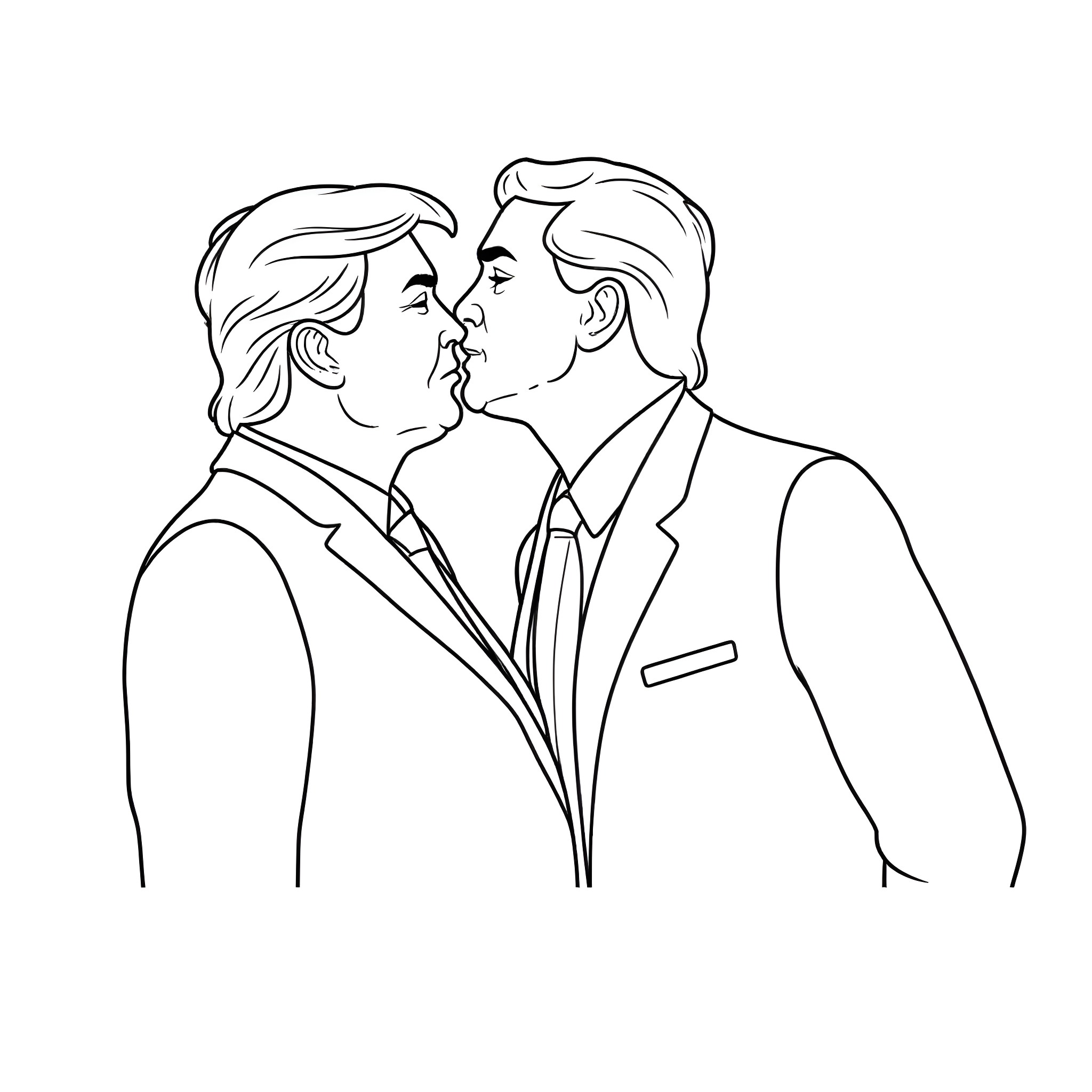 Donald Trump and another man in confrontational stance Coloring Page (free black-and-white line drawing printable PDF for all, from beginners to advanced learners, including children, teens, adults, and seniors)