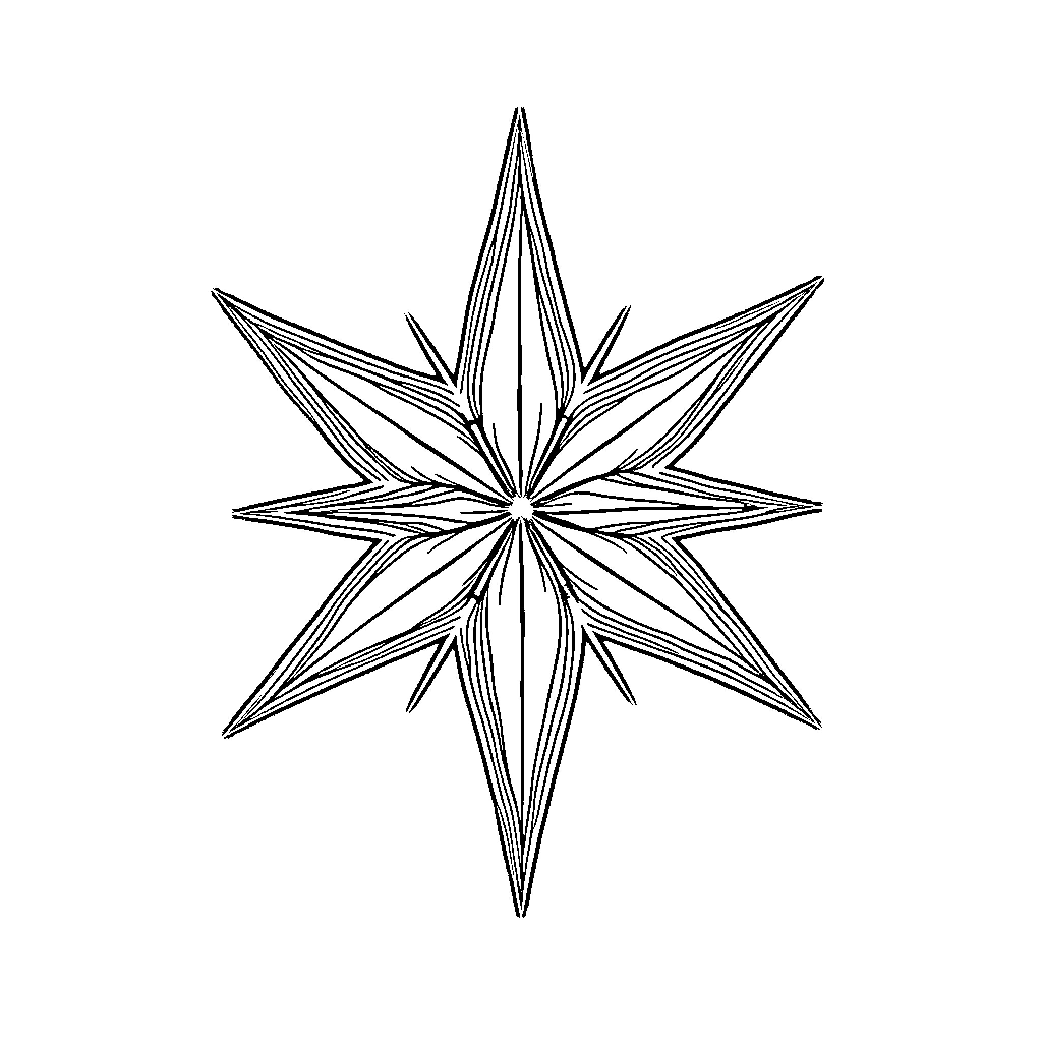 Star with striking geometric design Coloring Page (free black-and-white line drawing printable PDF for all, from beginners to advanced learners, including children, teens, adults, and seniors)