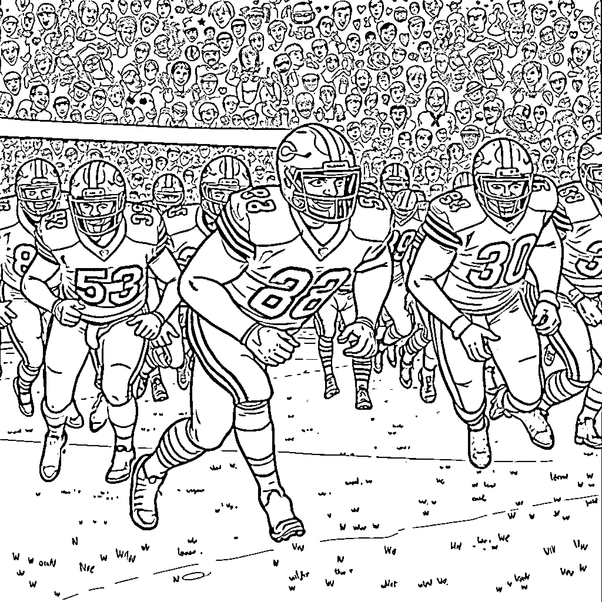 Bear players in an intense football game Coloring Page (free black-and-white line drawing printable PDF for all, from beginners to advanced learners, including children, teens, adults, and seniors)